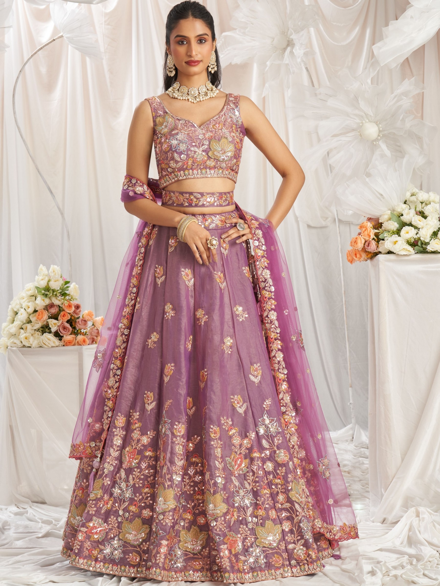 Pure Georgette Lehenga Lavender Color Lehenga With Embroidery Work & Sequence Work    