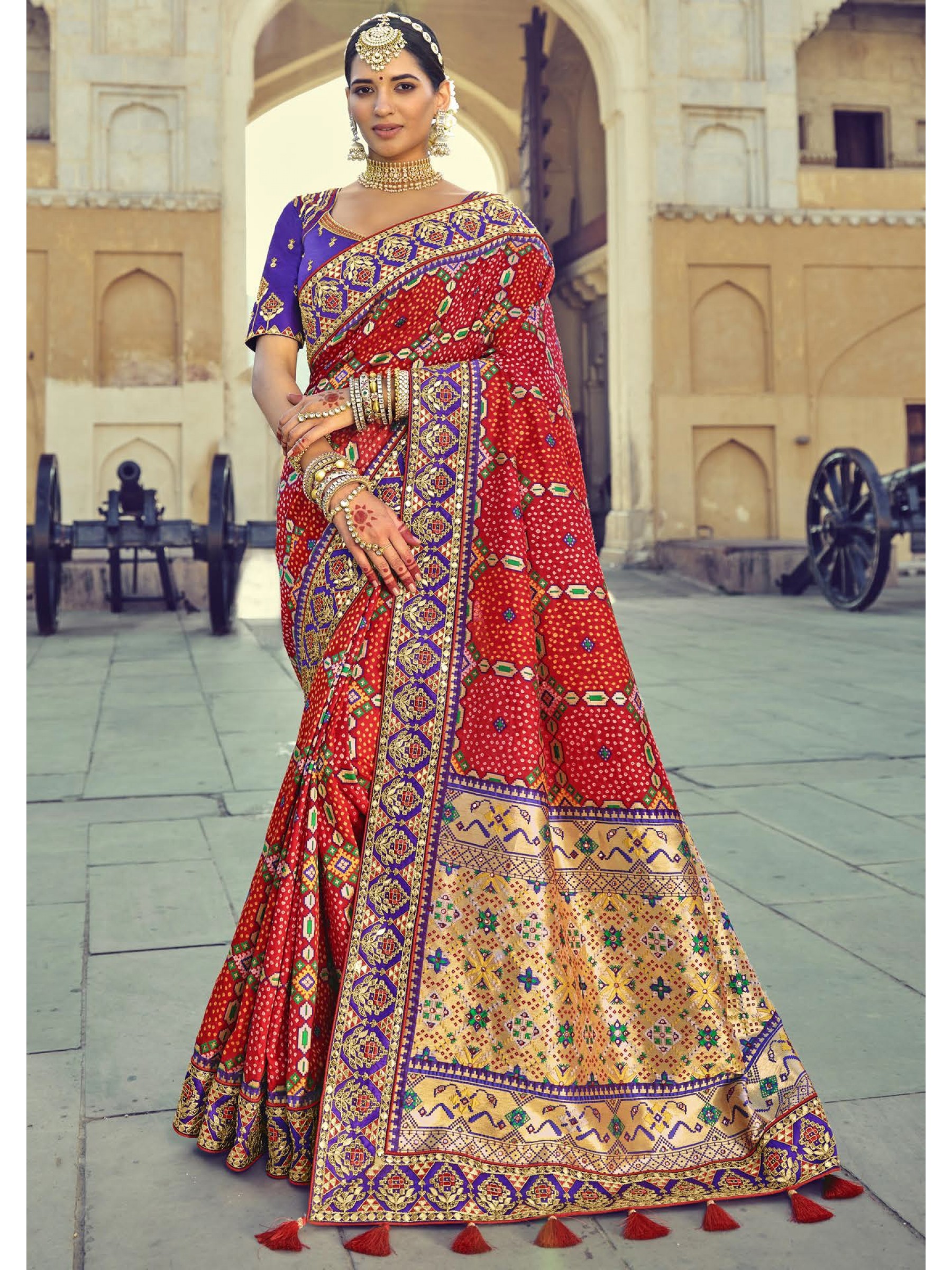 Embroidery Saree Modal gaji silk BANDHANI WITH EMBROIDERY WORK Saree New  arrival.. 2755 Free Shipping💜 | Instagram