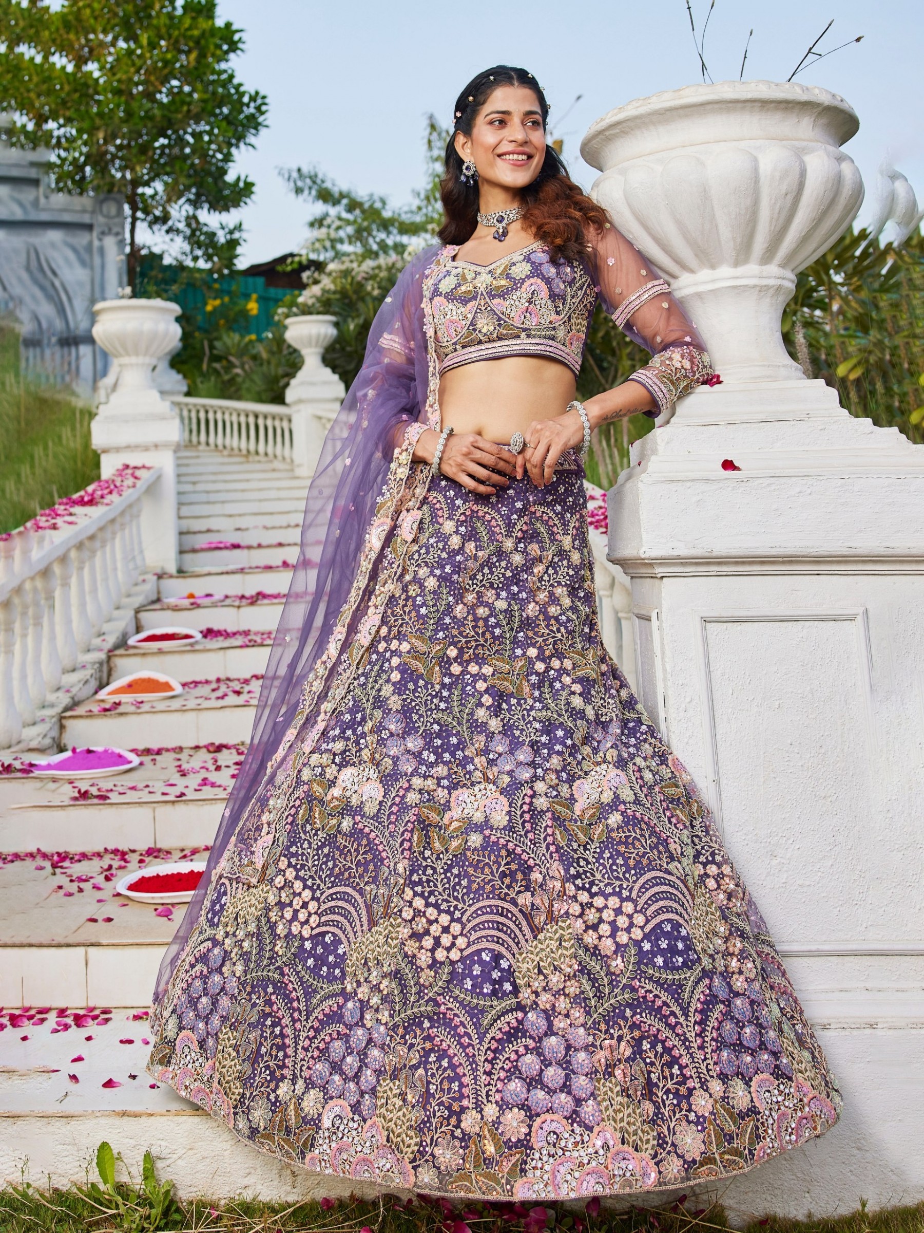Soft Premium Net Fabric Lehenga In Purple Color With Embroidery Work & Zarkan Work    
