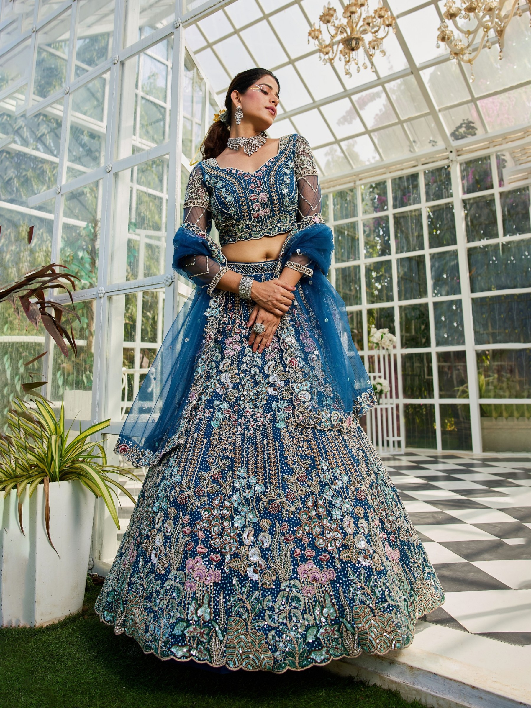 Soft Premium Net Fabric Lehenga In NavyBlue Color With Embroidery & Sequence Work    