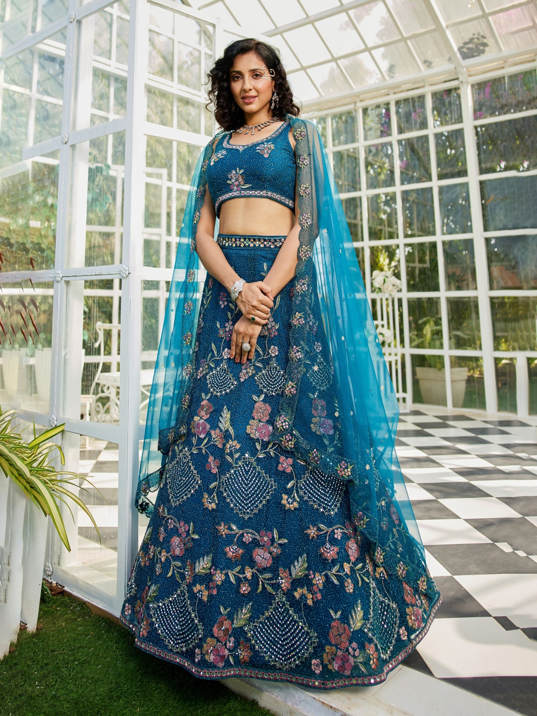 Soft Premium Net Fabric Lehenga In Navy Blue Color With Embroidery & Sequence Work    
