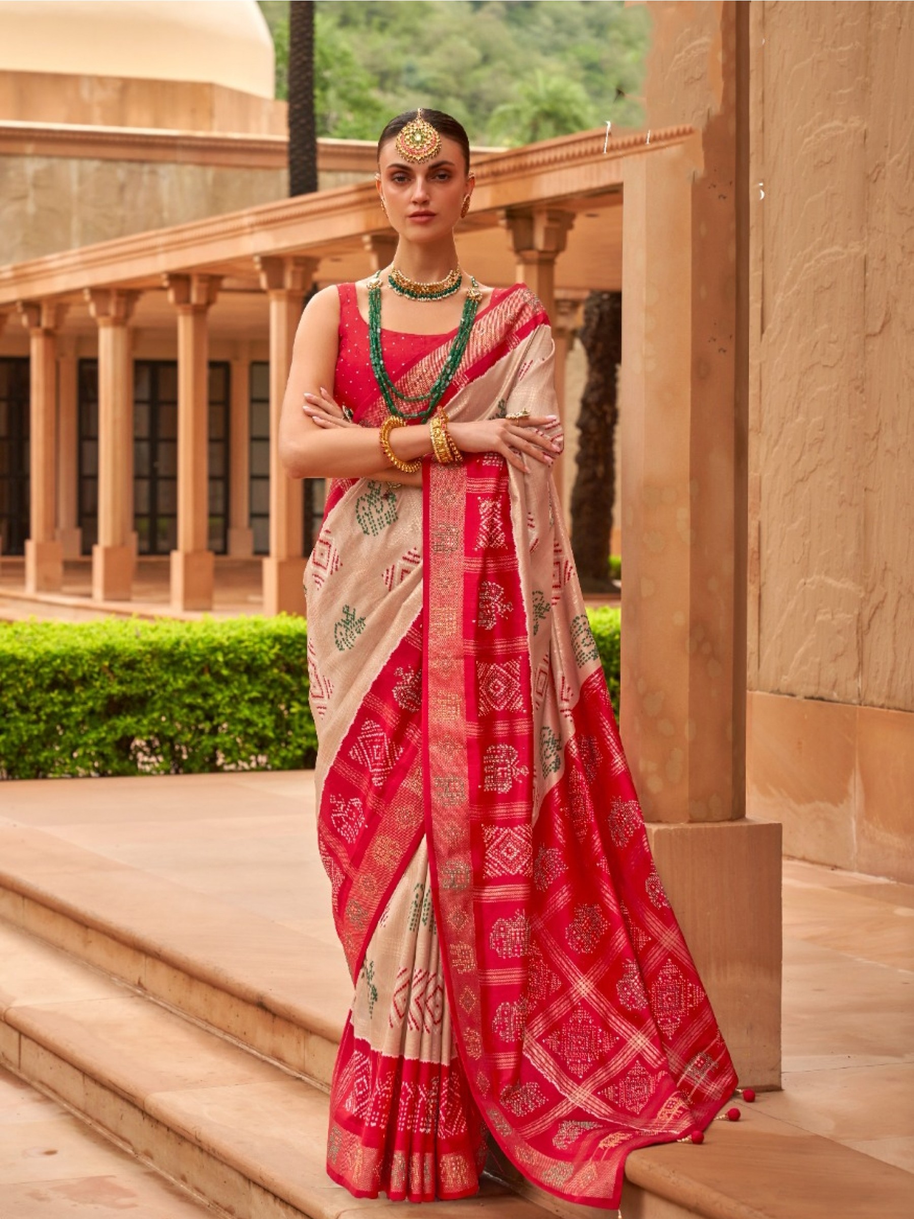  Patola  Silk Party Wear Saree In Beige & Pink Color 