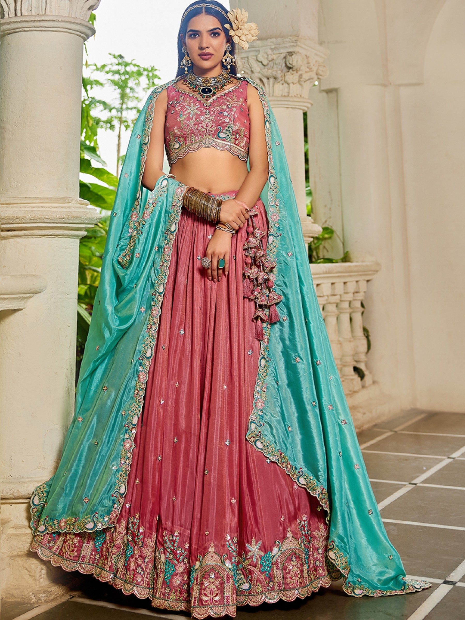 Pure Satin Silk fabric Party Wear Lehenga In Pink Color With Embroidery Work 