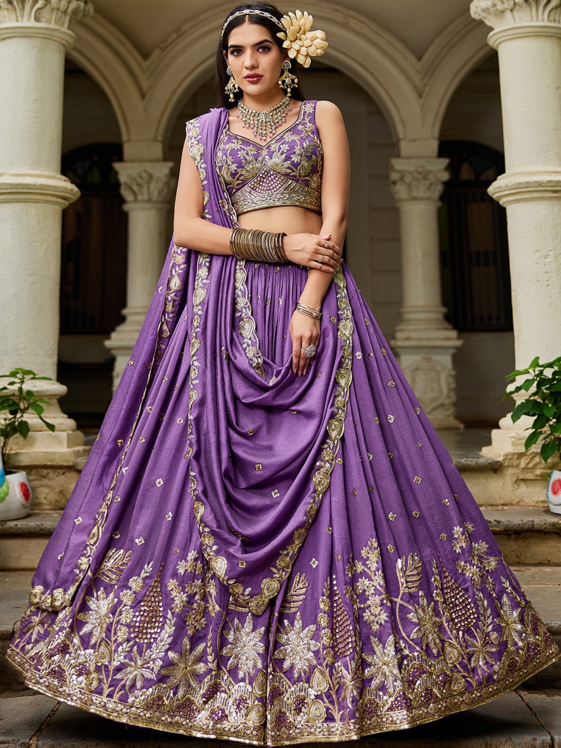 Georgette Silk Party wear Lehenga In Purple Color With Embroidery Work 