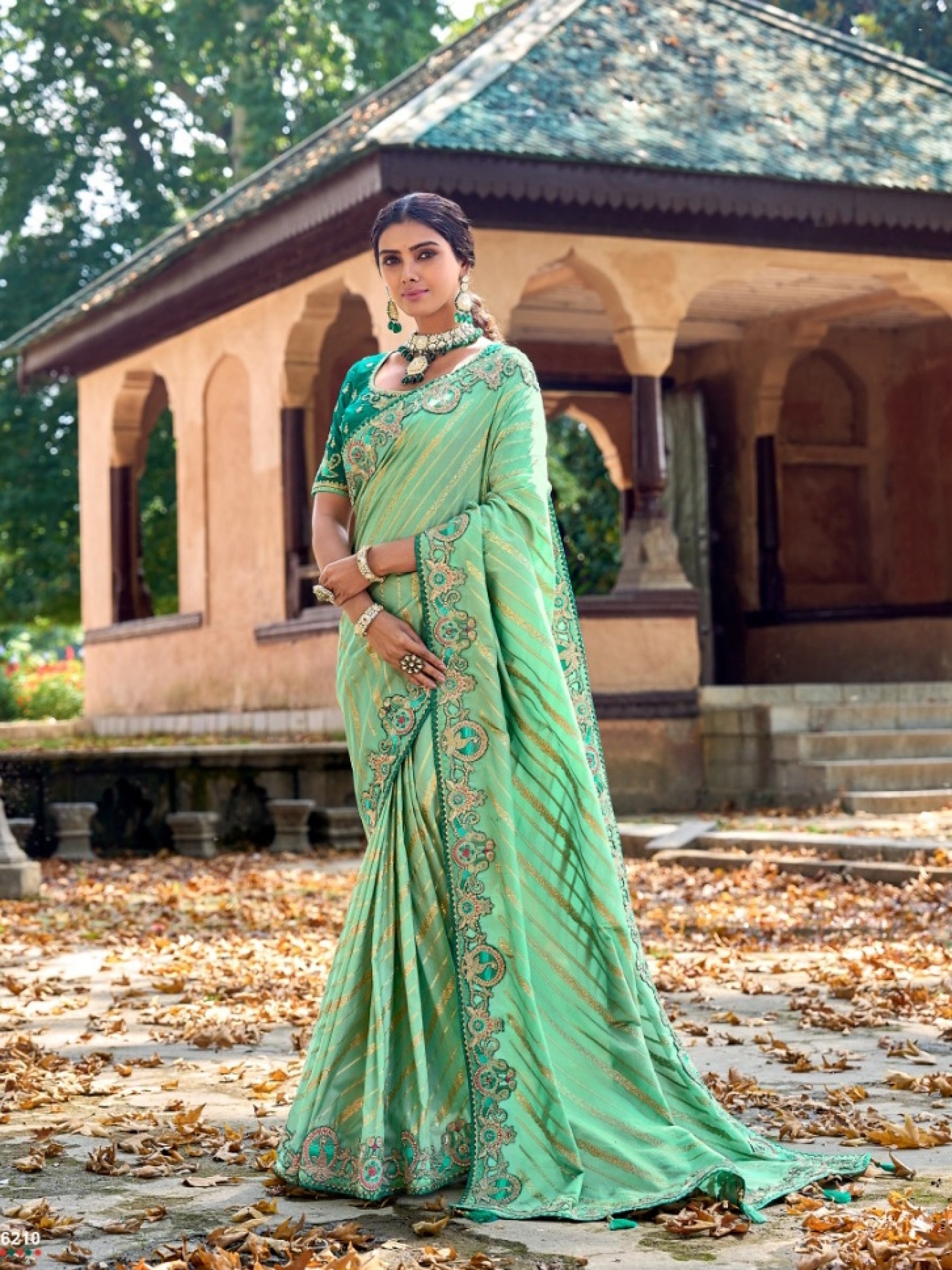 Pure Dola Silk Saree In Sea Green Color With Embroidery Work