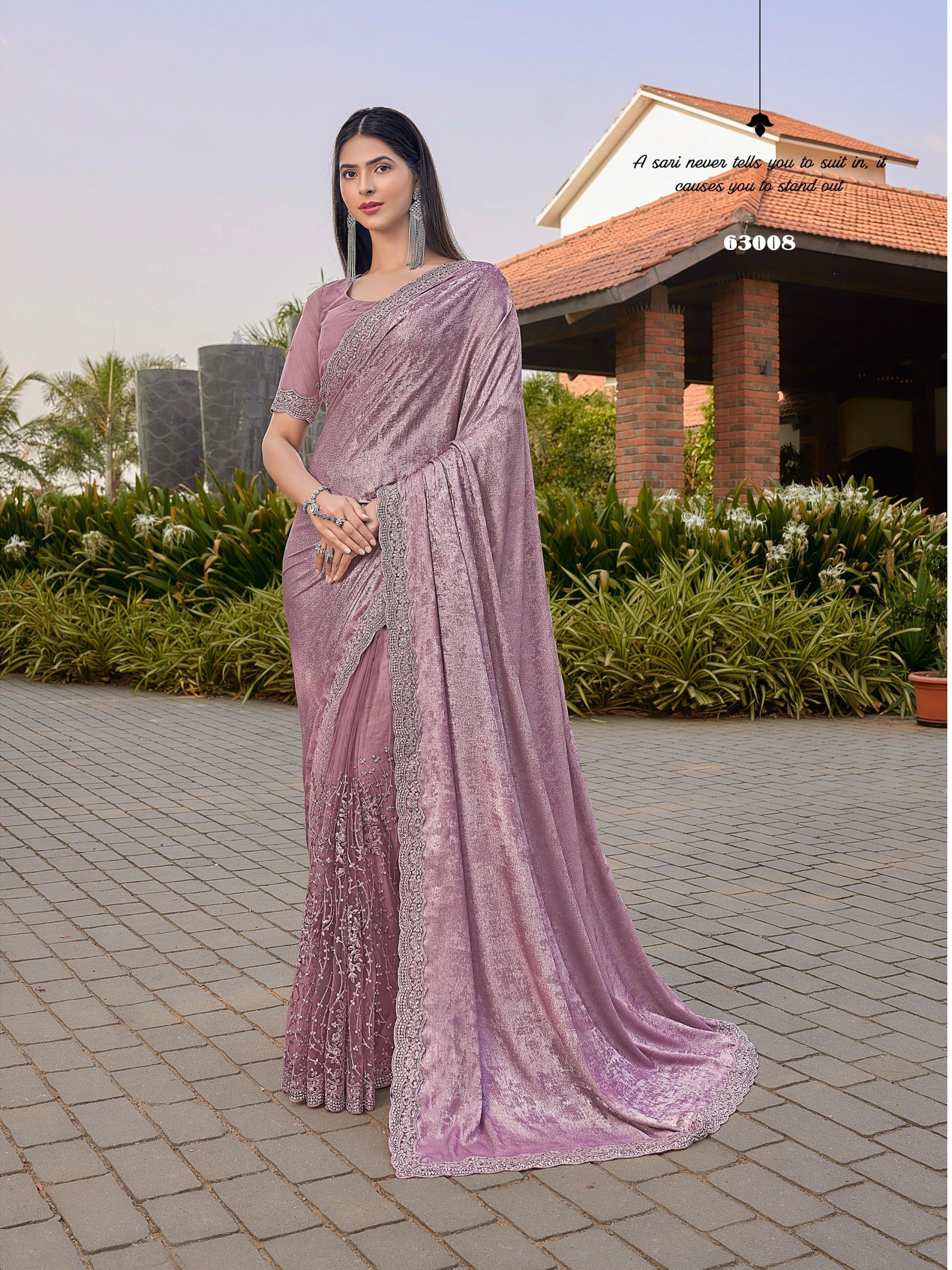 Fancy Silk Saree In Purple Color With Embroidery Work