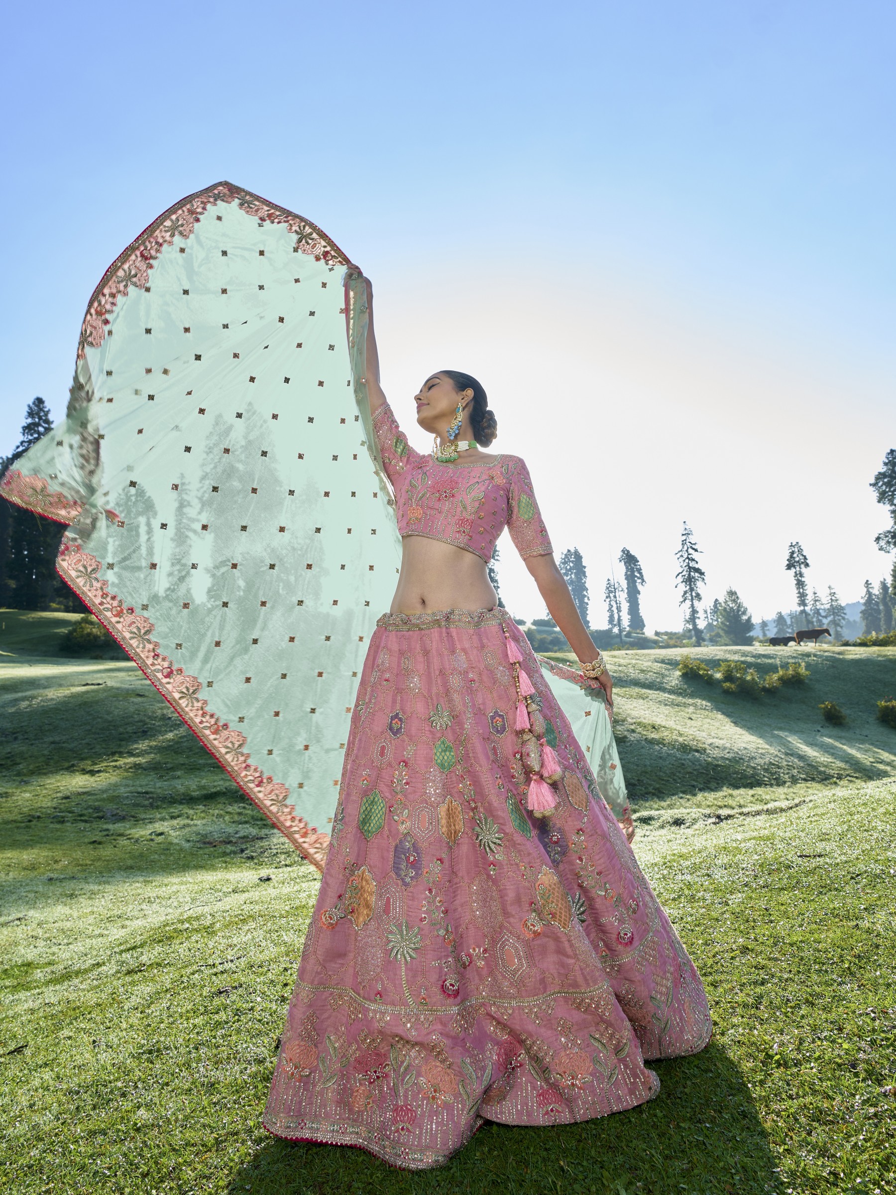 Pure Dola Silk Wedding Lehenga in Pink Color With Embroidery work