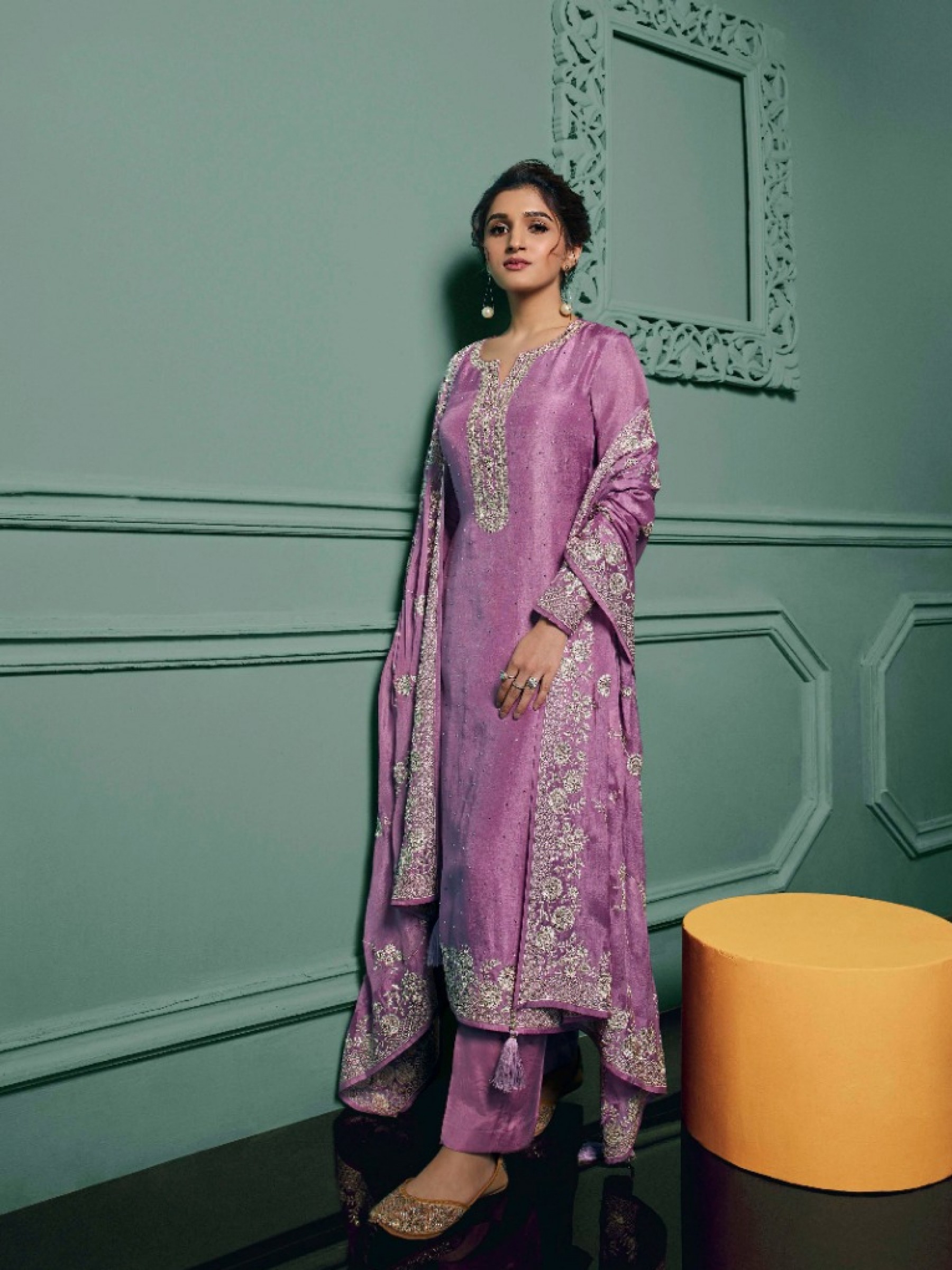 Pure Dola  Silk Party Wear Suit in Purple Color with Embroidery Work