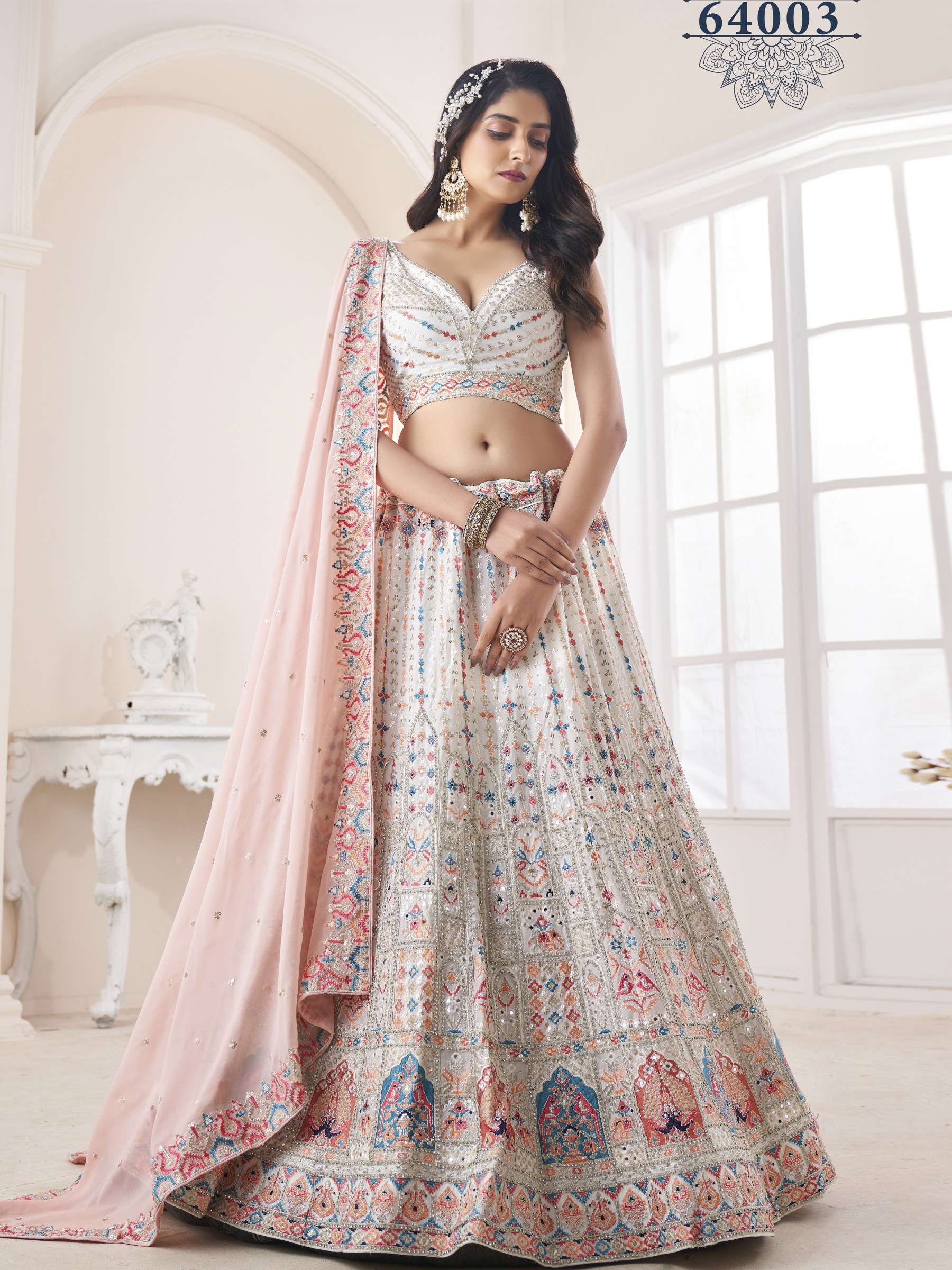 Georgette  Wedding Wear Lehenga In White With Embroidery Work