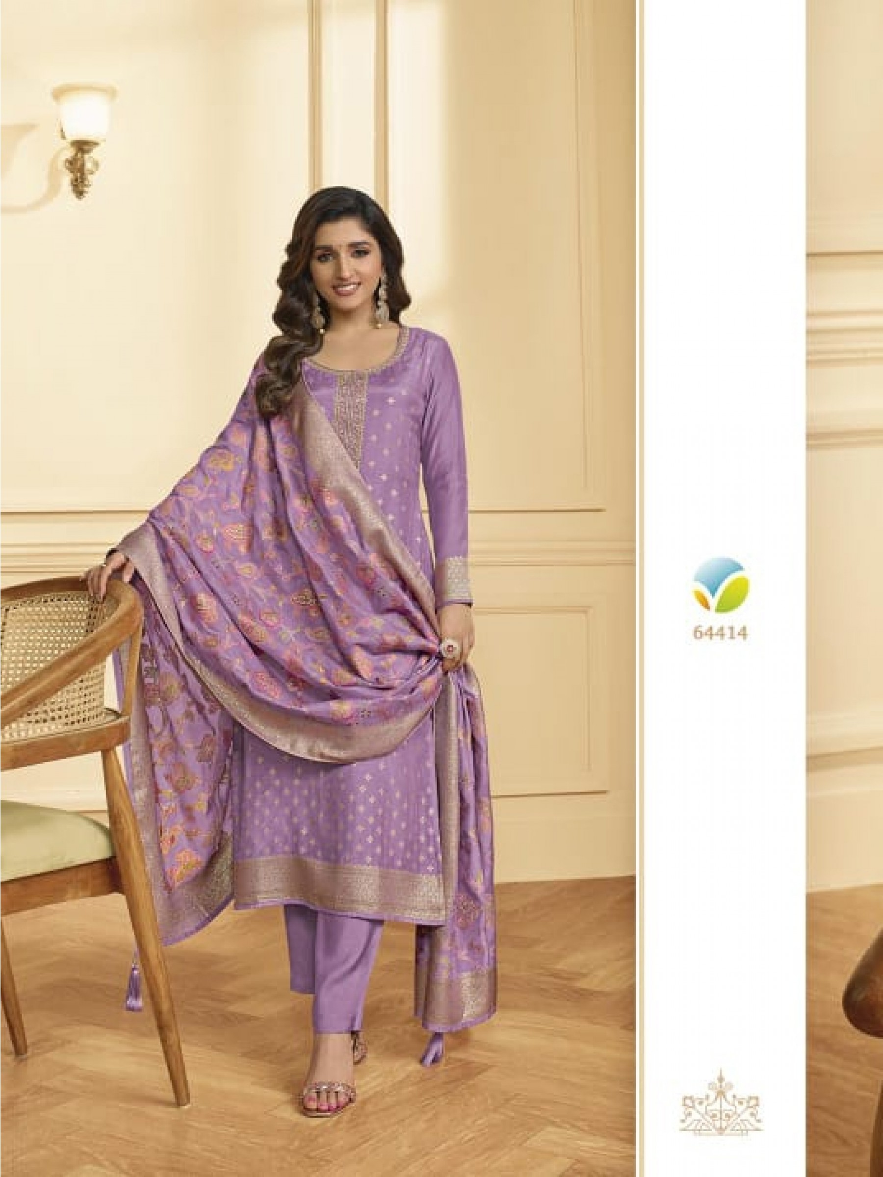 Pure  Jacquard  Silk Party Wear Suit in Purple Color with Embroidery Work