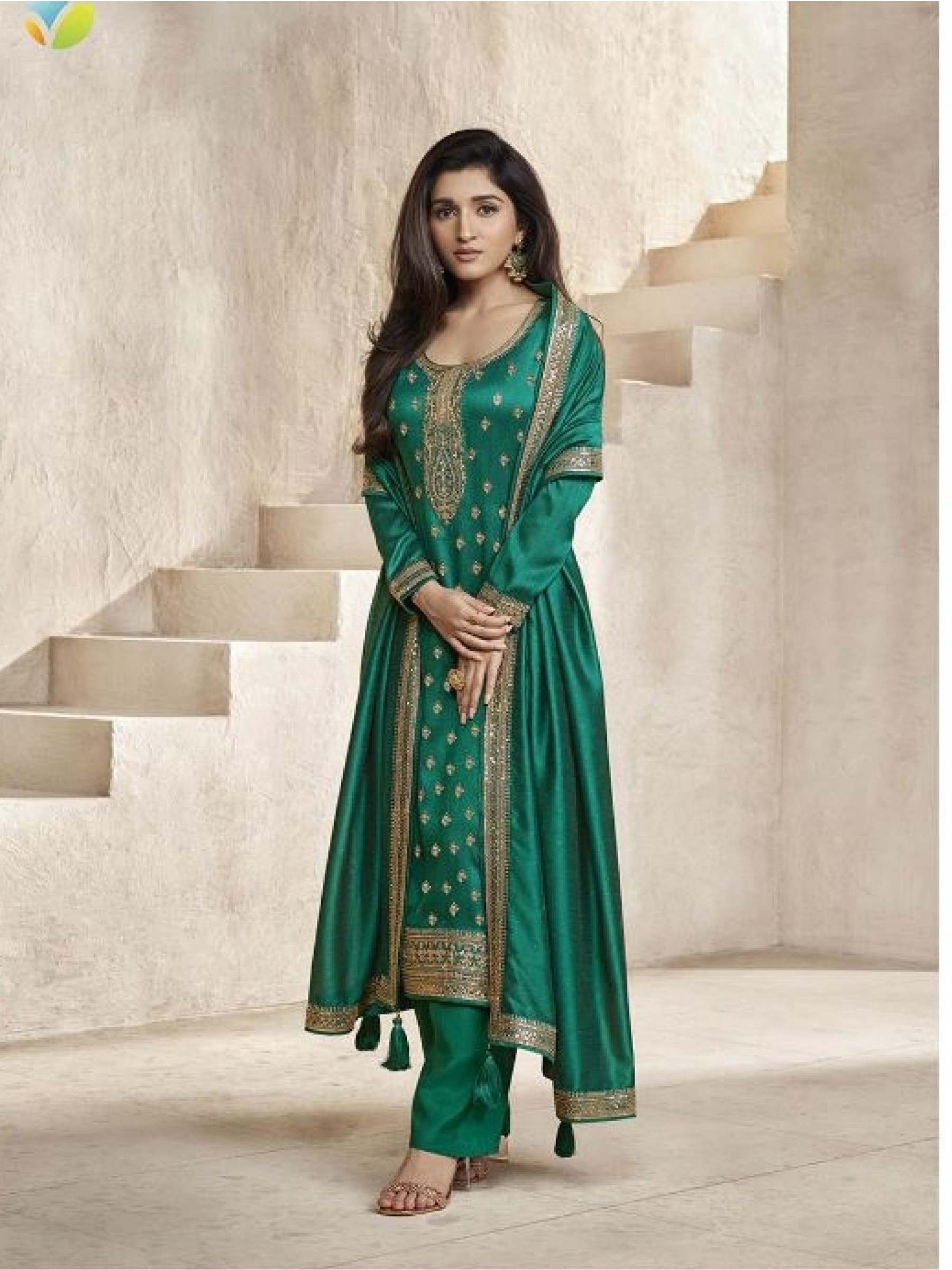  Silk Georgette  Party Wear Suit in Turquoise Color with Embroidery Work