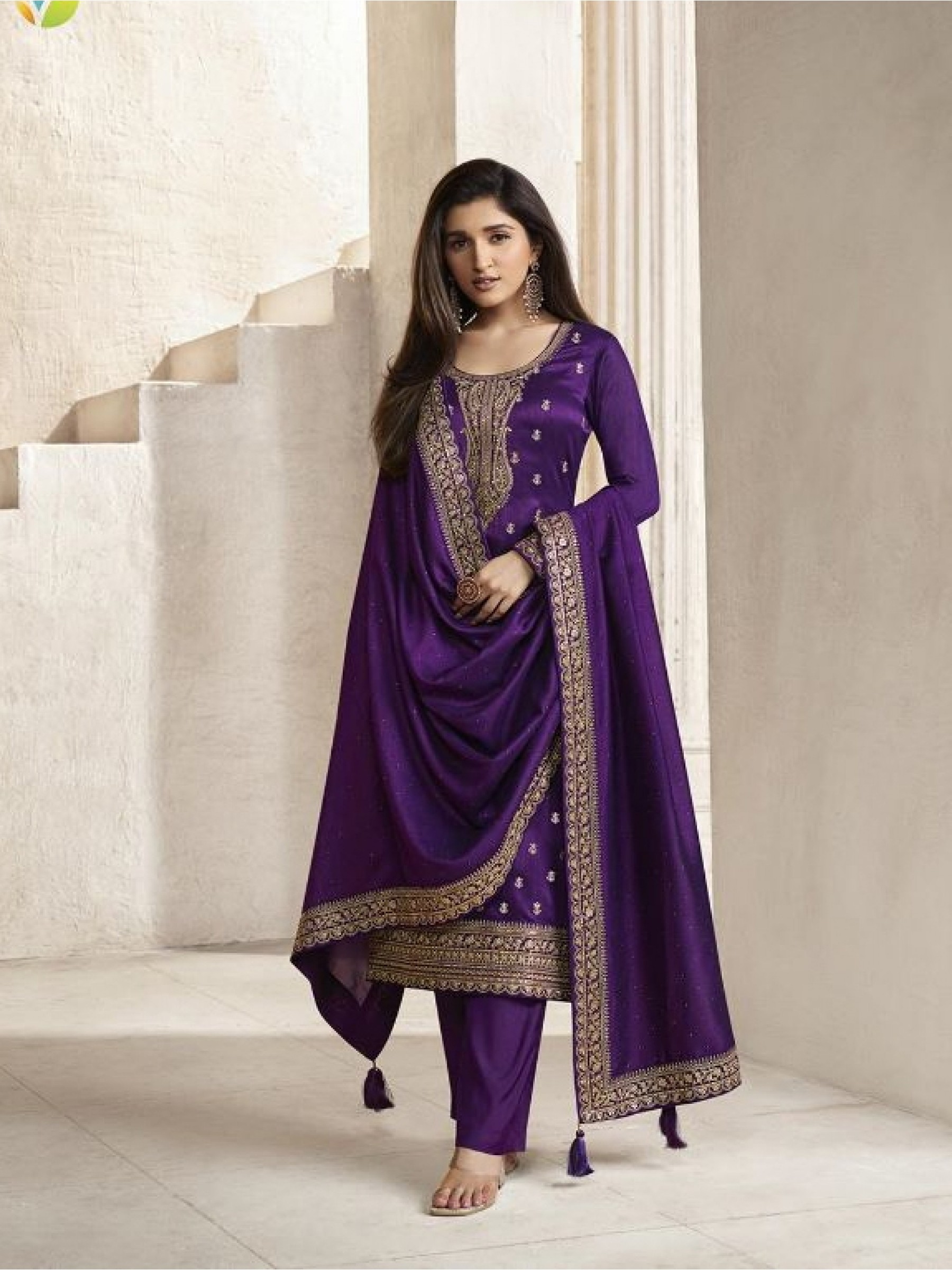  Silk Georgette  Party Wear Suit in Purple Color with Embroidery Work