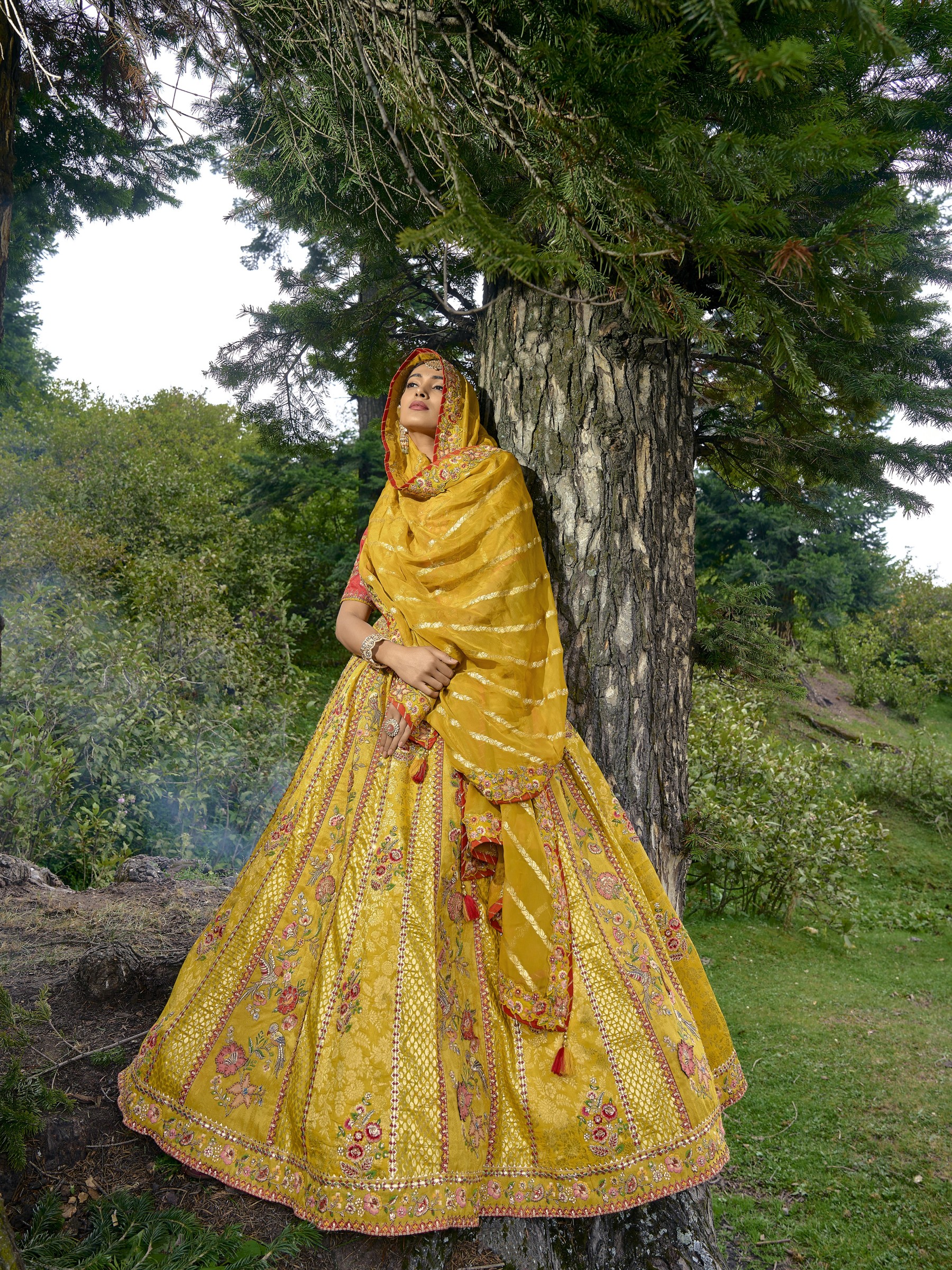 Pure Dola Silk Wedding Lehenga in Yellow Color With Embroidery work