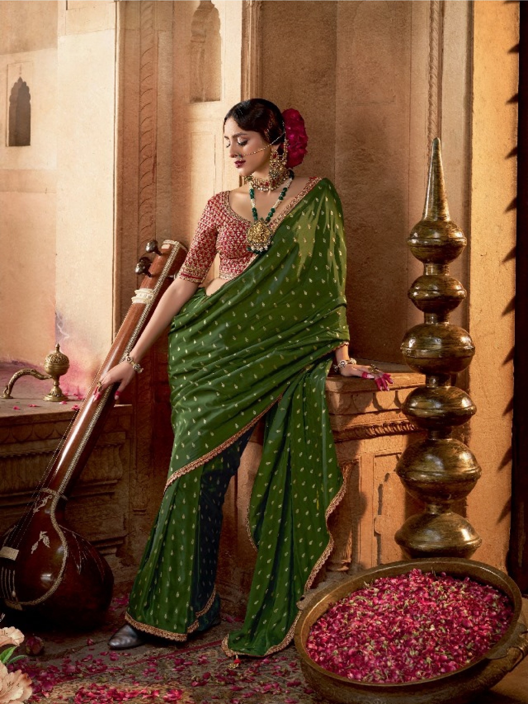Pure Viscose Crepe Silk Silk Party wear Saree In Green Color with Embroidery Work