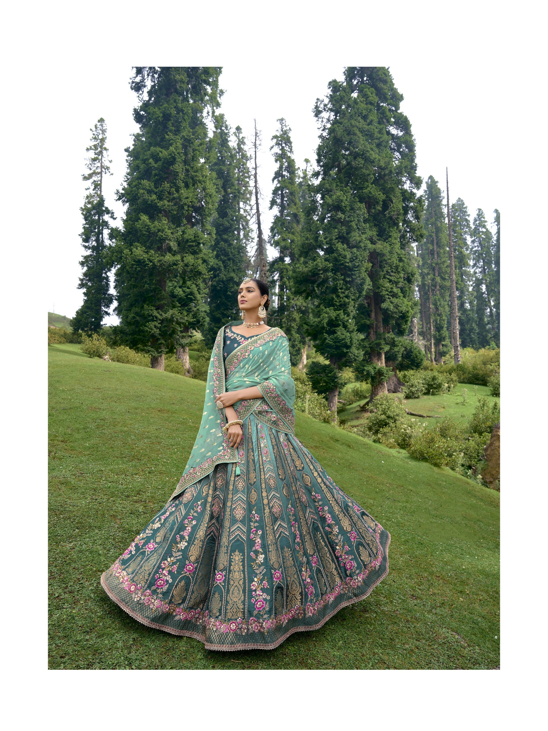 Pure Dola Silk Wedding Lehenga in Teal Blue Color With Embroidery work