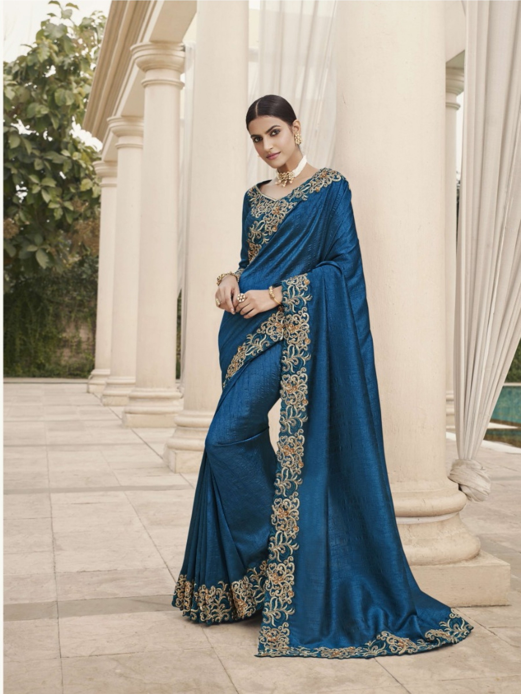 Soft  Silk  Saree  Blue Color With Embroidery Work