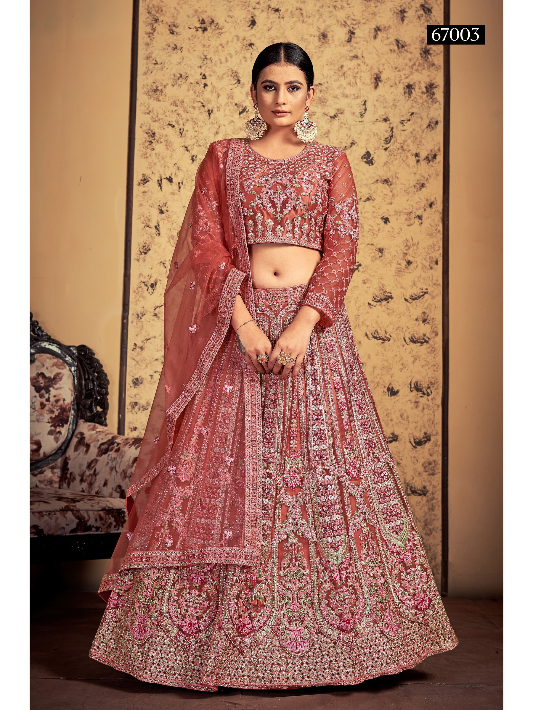 Soft Premium Net Fabrics Wedding Wear Lehenga in Pink Taupe Color With Embroidery Work 