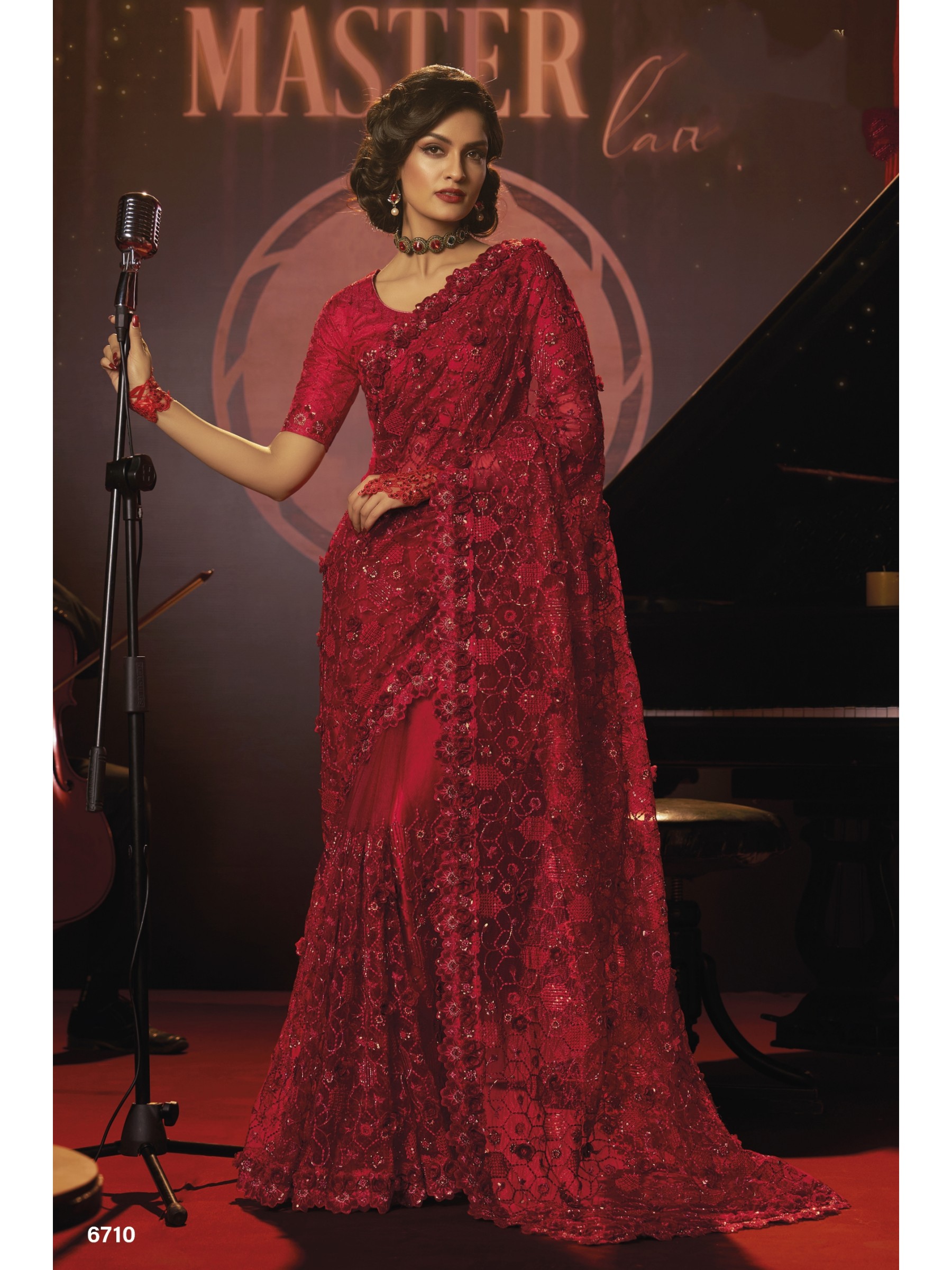 Soft Premium Net Wedding Wear Saree In Red Color With Embroidery Work 