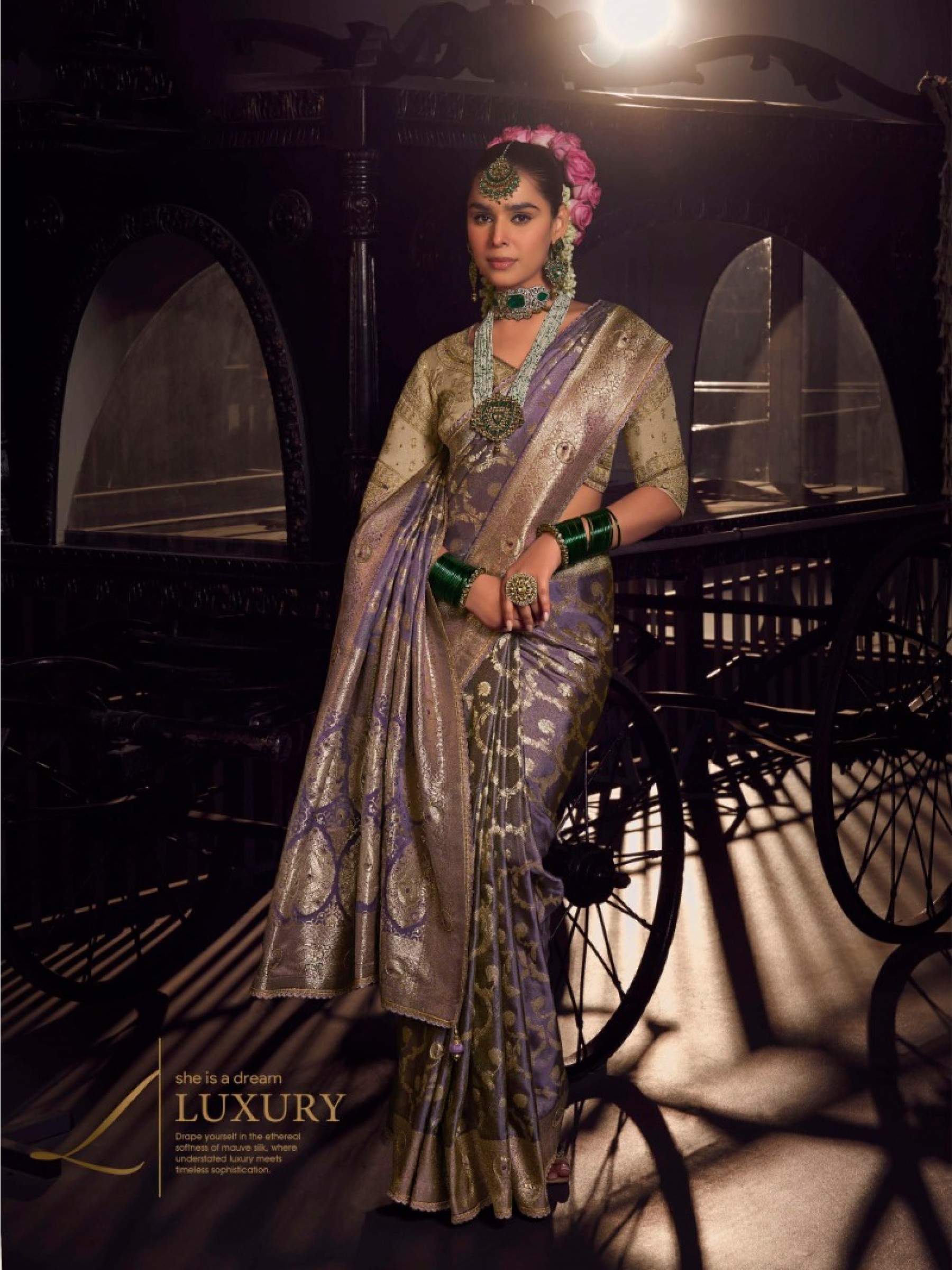 Pure Dola Silk Party wear Saree In Light Purple Color with Embroidery Work 