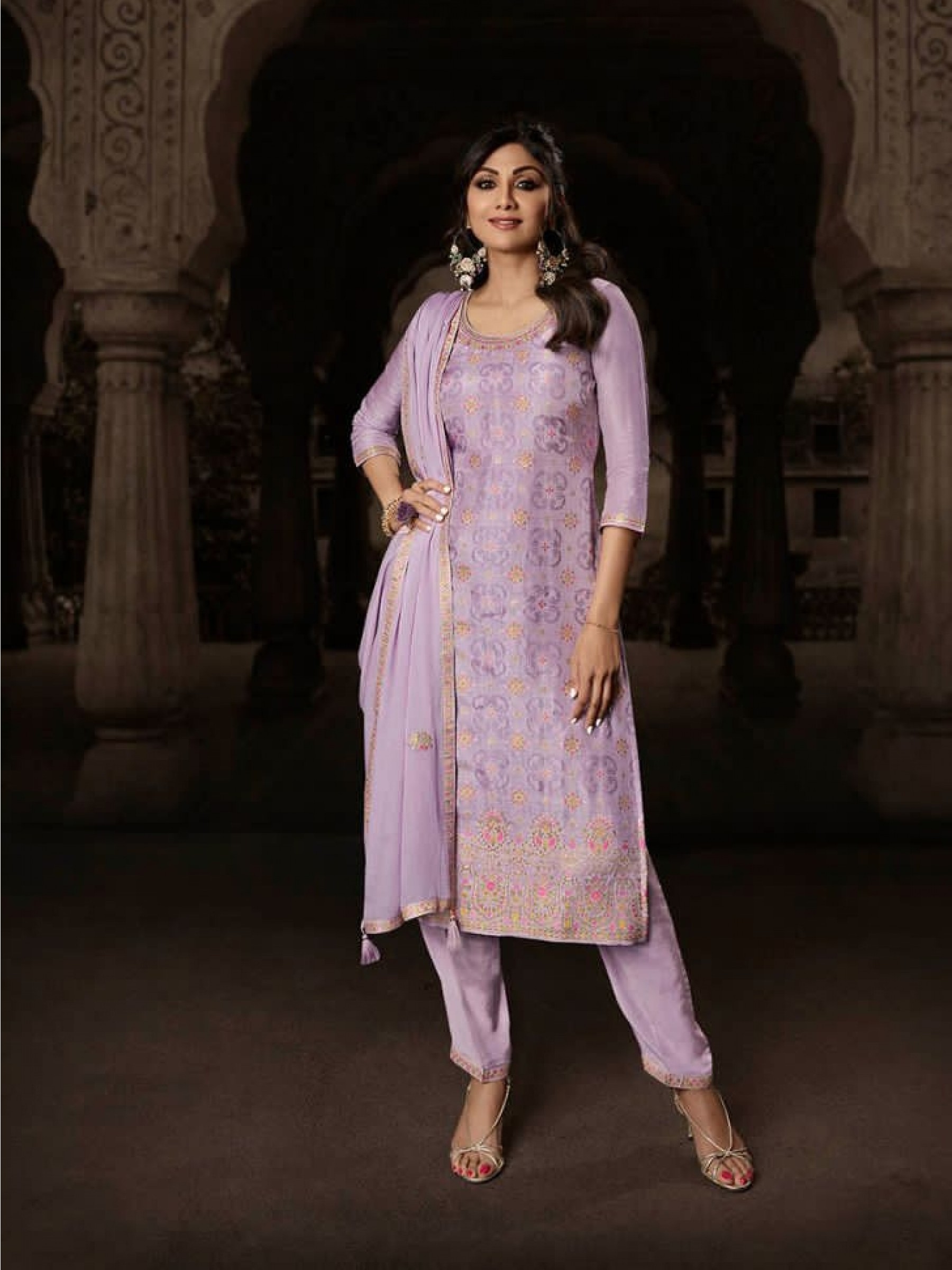 Pure Viscose Dola  Jacquard Silk Party Wear Suit in Purple Color 