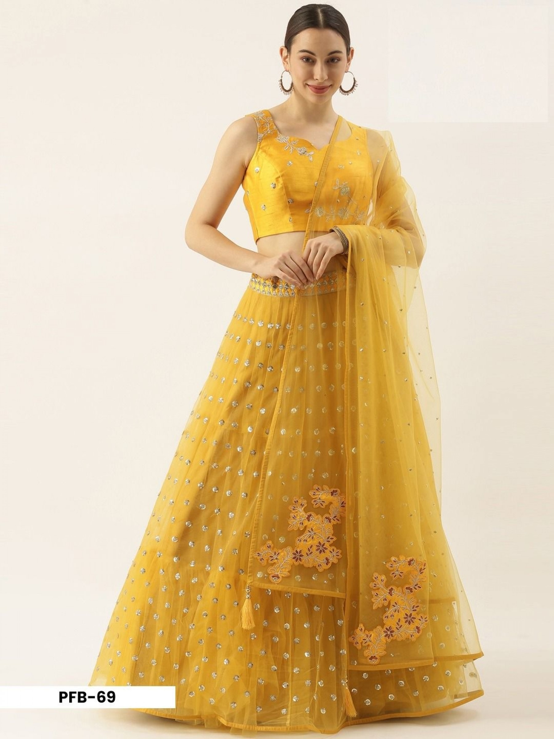 Soft Premium Net Party Wear Wear Lehenga In Yellow Color With Embroidery Work 