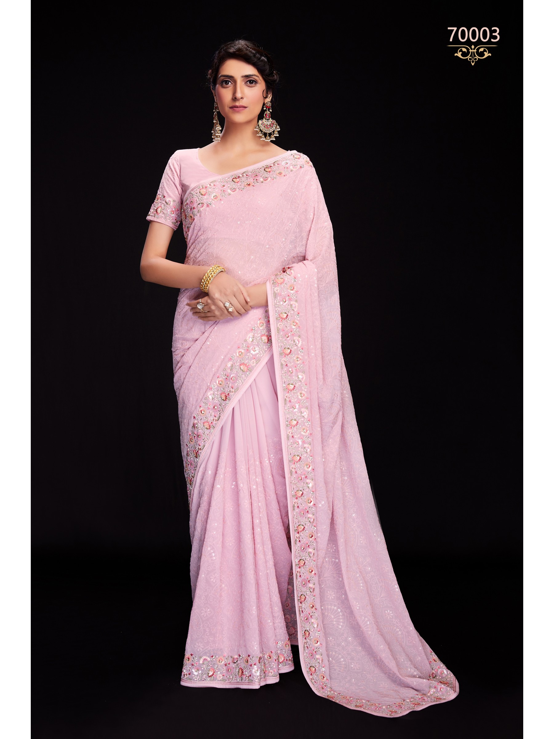 Soft Georgette  Saree In Pink Color With Embroidery Work