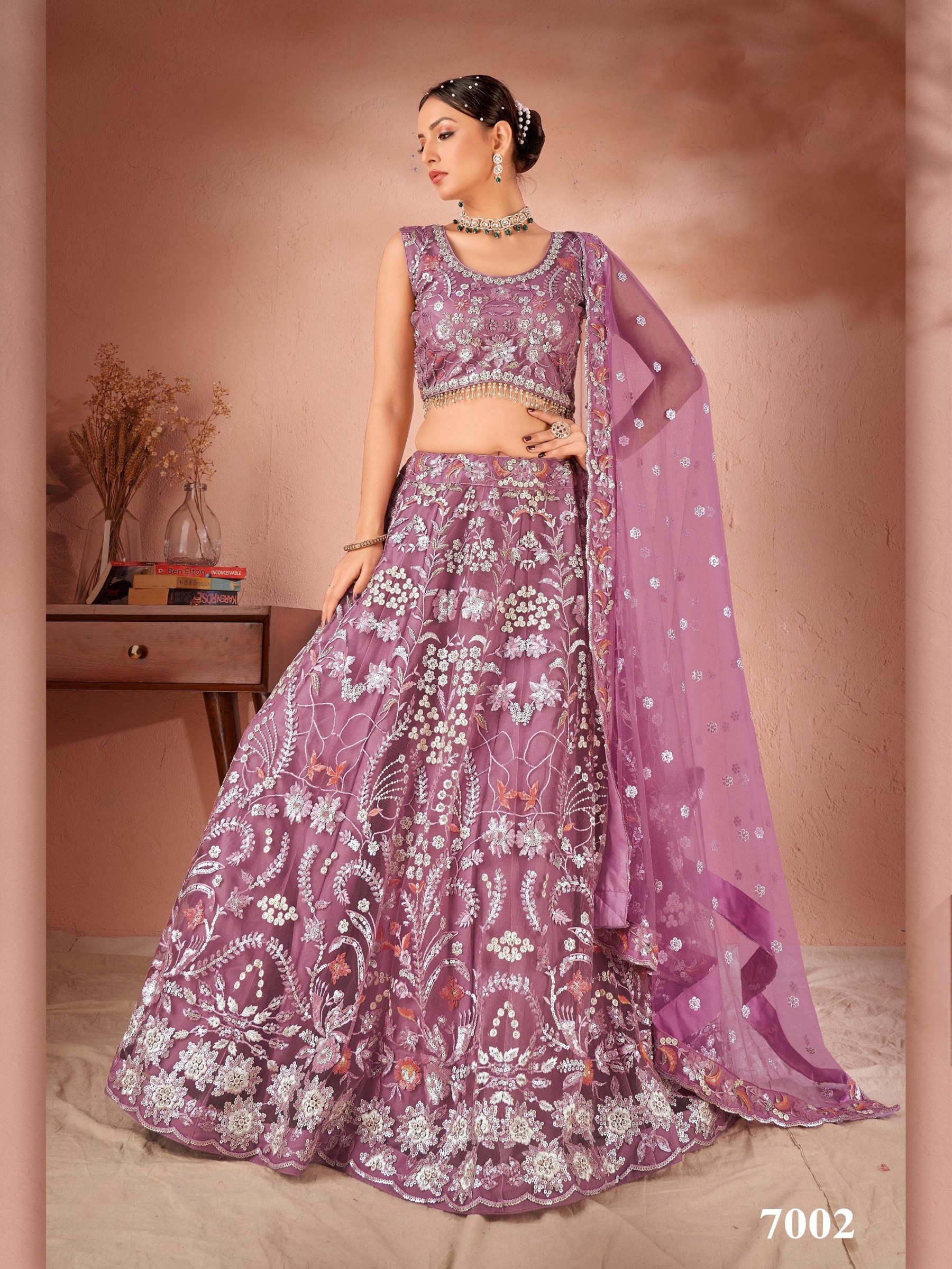 Soft Premium Net Party Wear Wear Lehenga In Lavender With Embroidery Work 