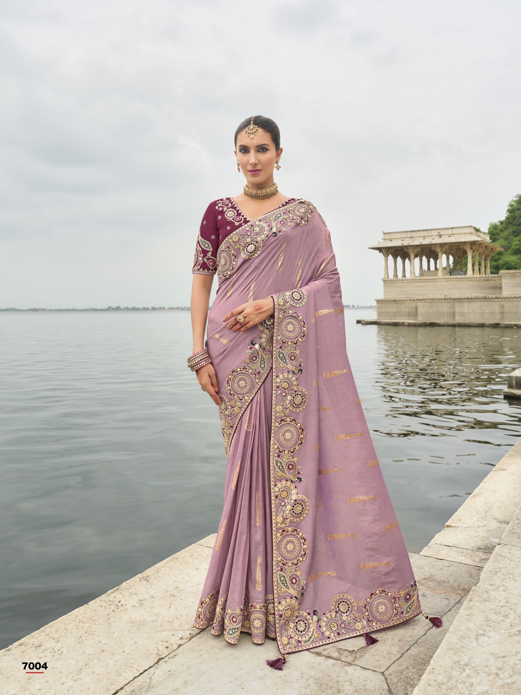 Viscose Tissue Silk Saree In Pink Color With Embroidery Work