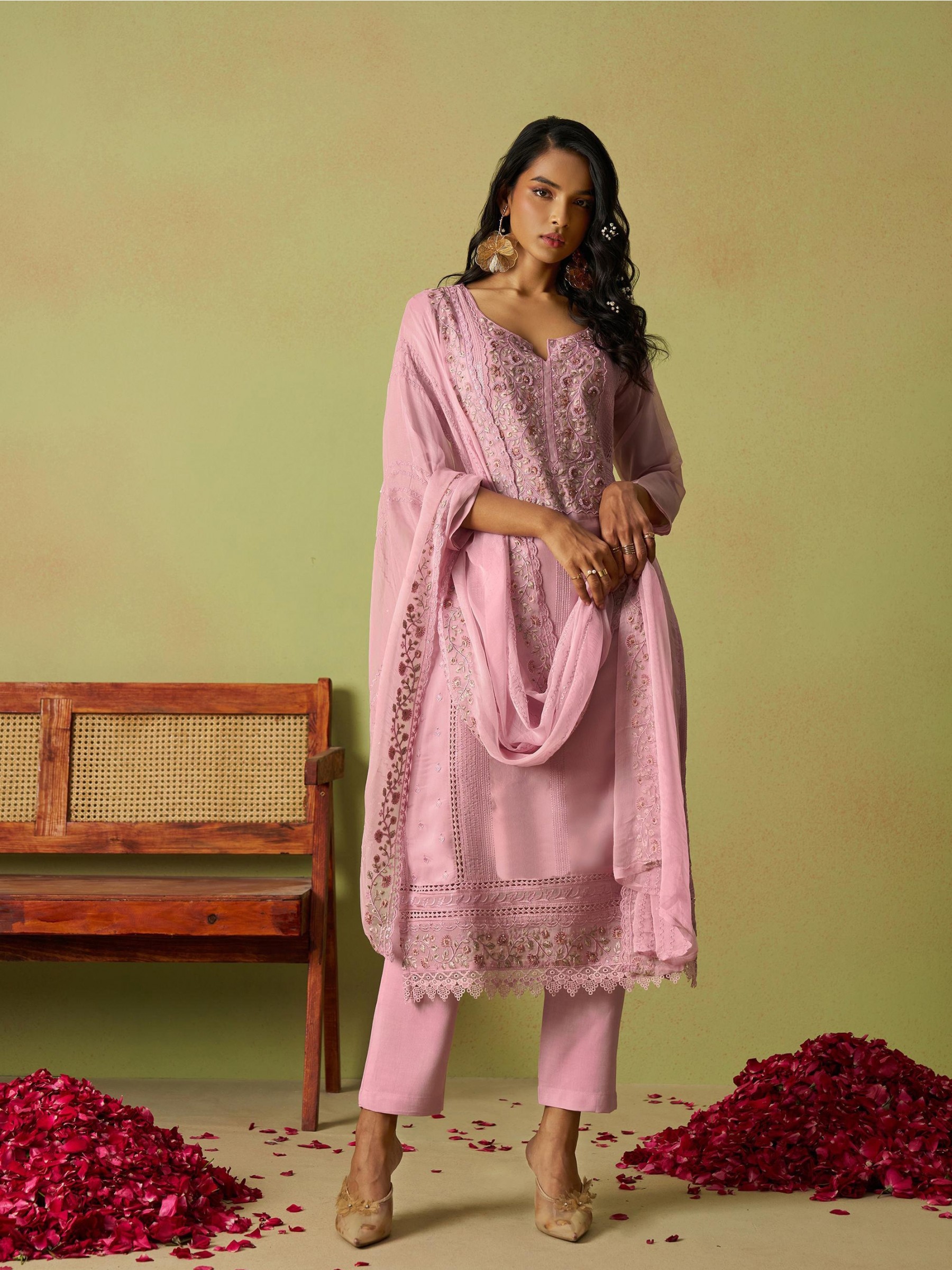 Pure Organza Silk Party Wear Suit Pink Color with Embroidery work