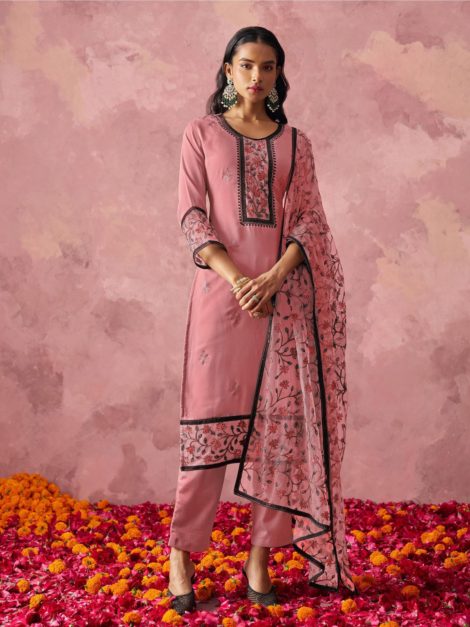 Georgette Party Wear Suit In Pink Color with Embroidery work