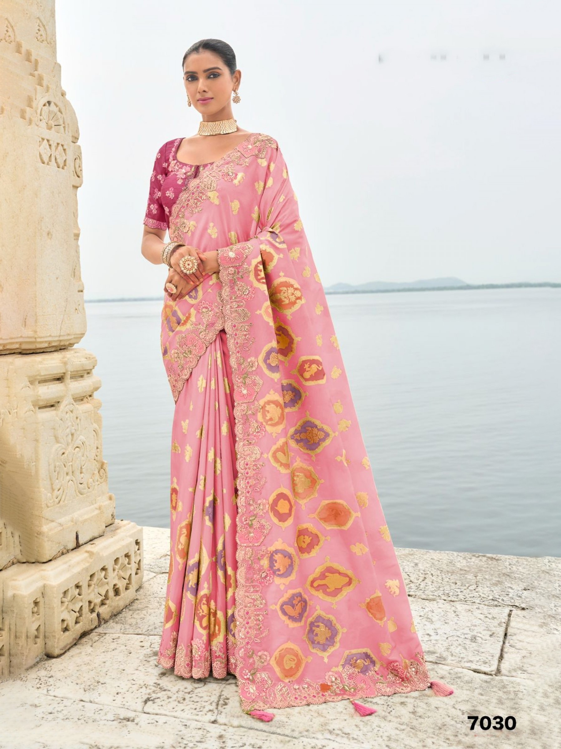 Pure Dola Silk Wedding wear Saree In Pink Color With Embroidery Work