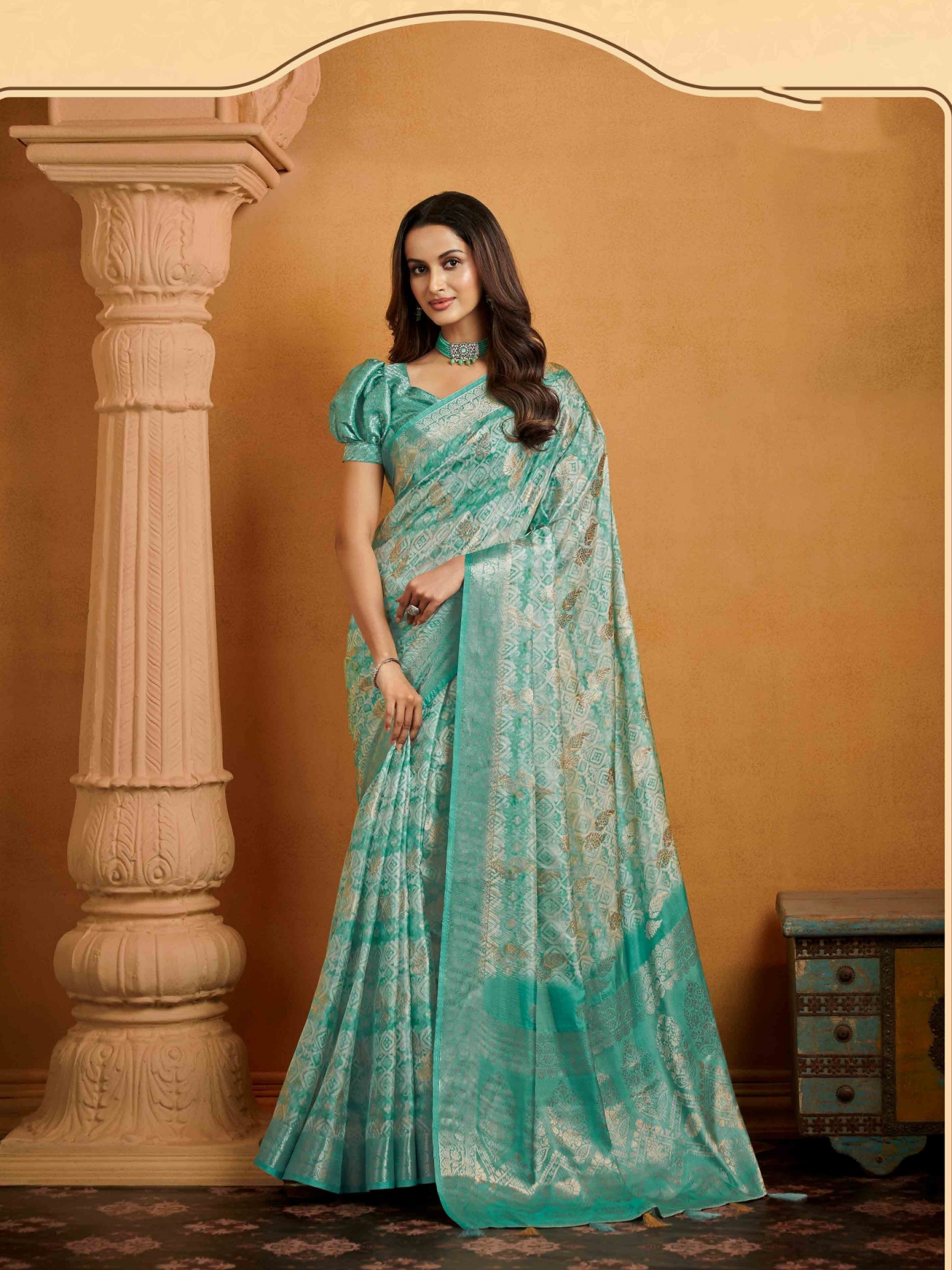  Silk Party Wear Saree Turquoise Color 