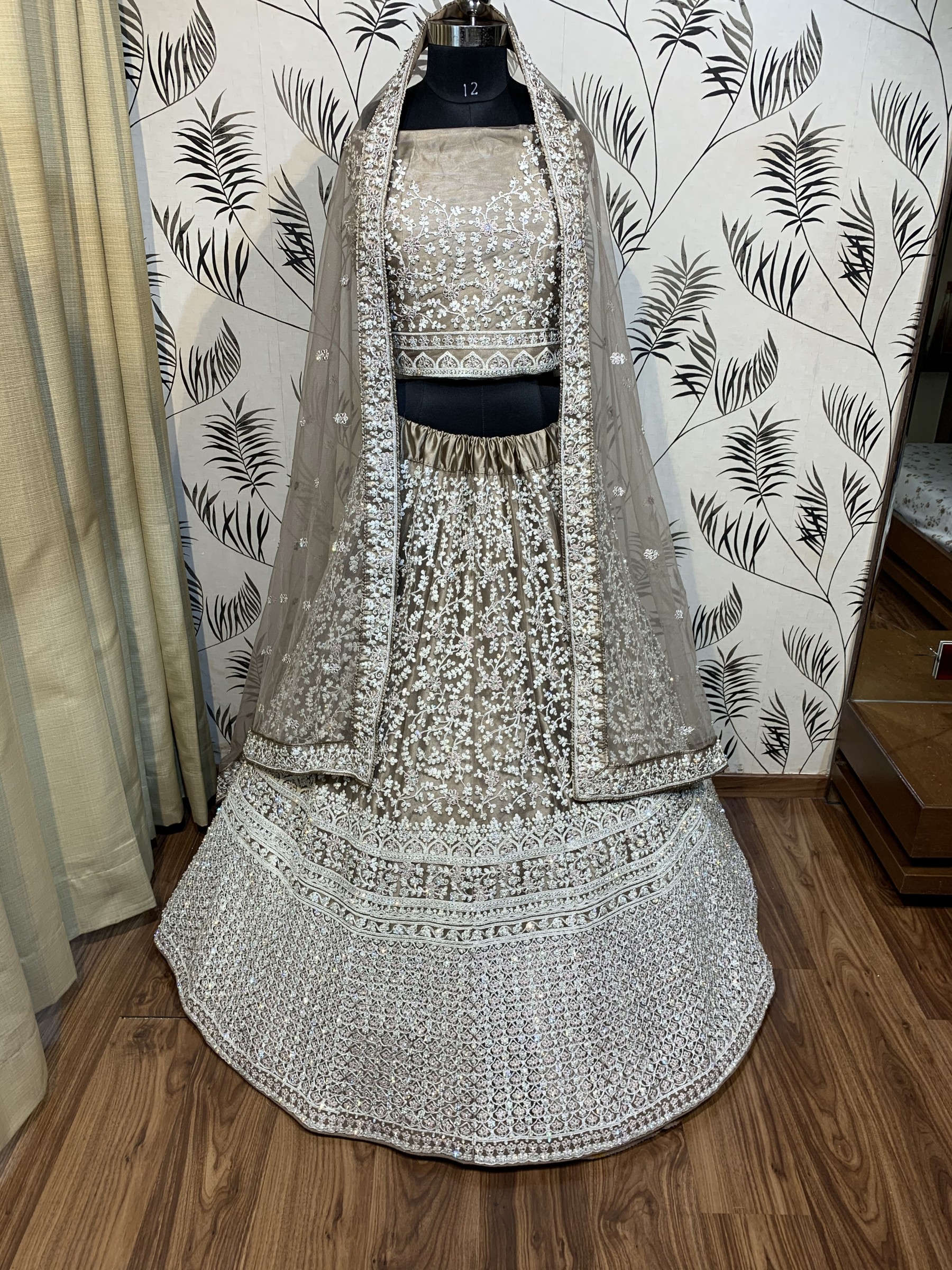 Soft Premium Net Wedding Wear Lehenga In Brown With Luckhnowi Work & Stone Work