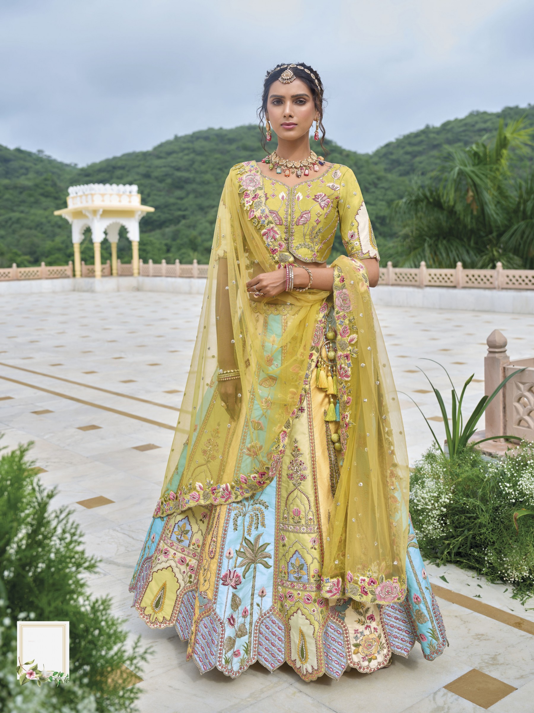 Pure Dola Silk Wedding Lehenga in Multi Color With Embroidery work