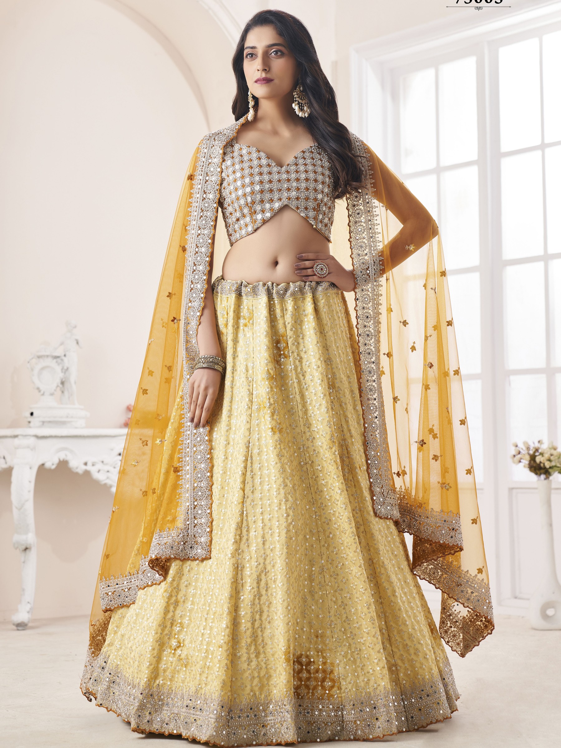 Georgette Fabrics  Wedding Wear Lehenga in Yellow Color With Embroidery Work