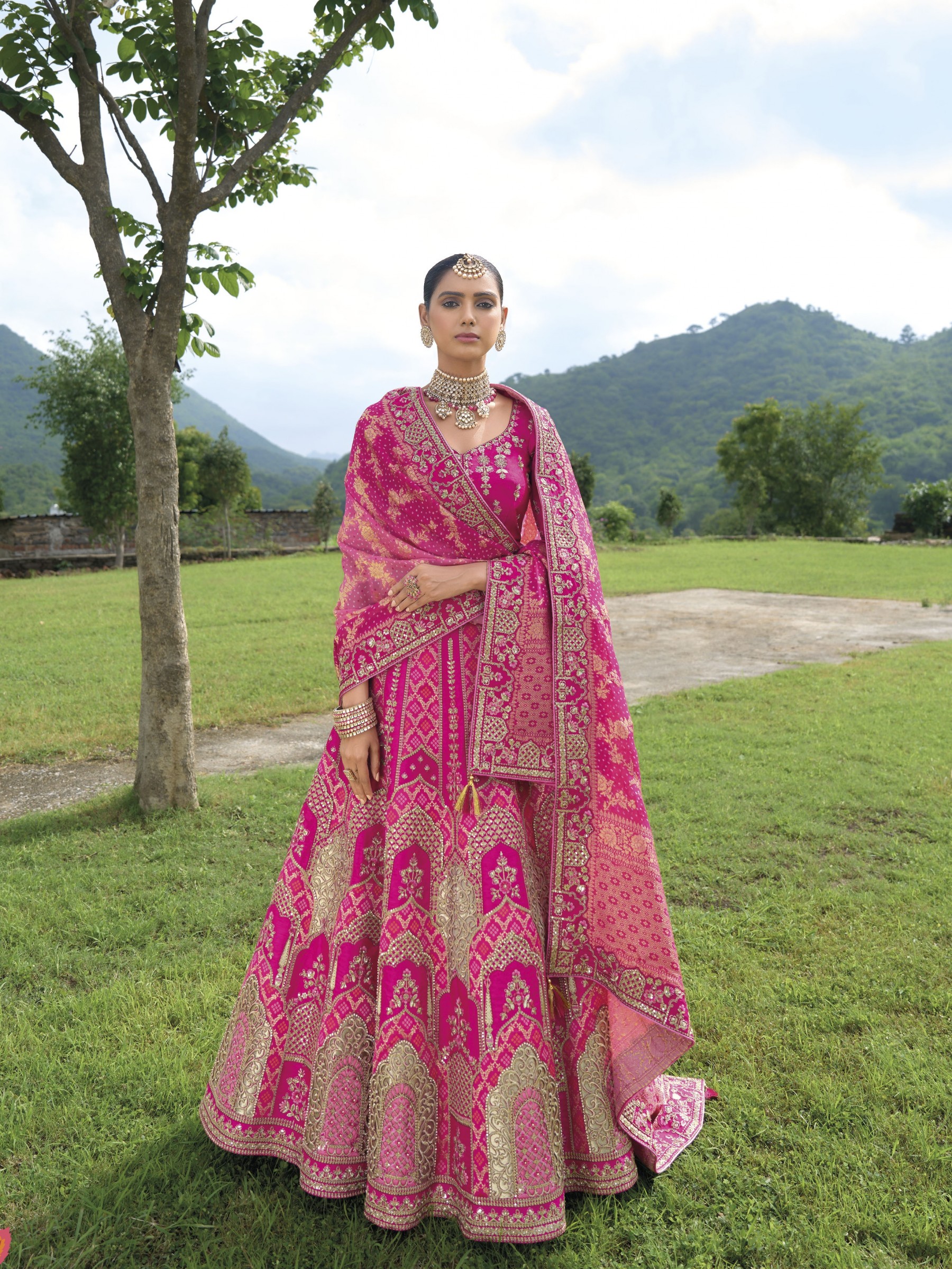 Pure Dola Silk Wedding Wear Lehenga in Pink Color With Embroidery work