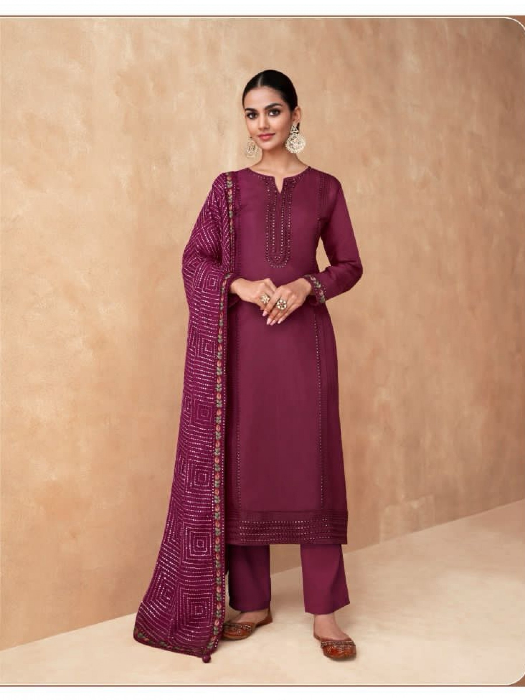 Georgette  Party Wear Suit In Purple With Embroidery Work 