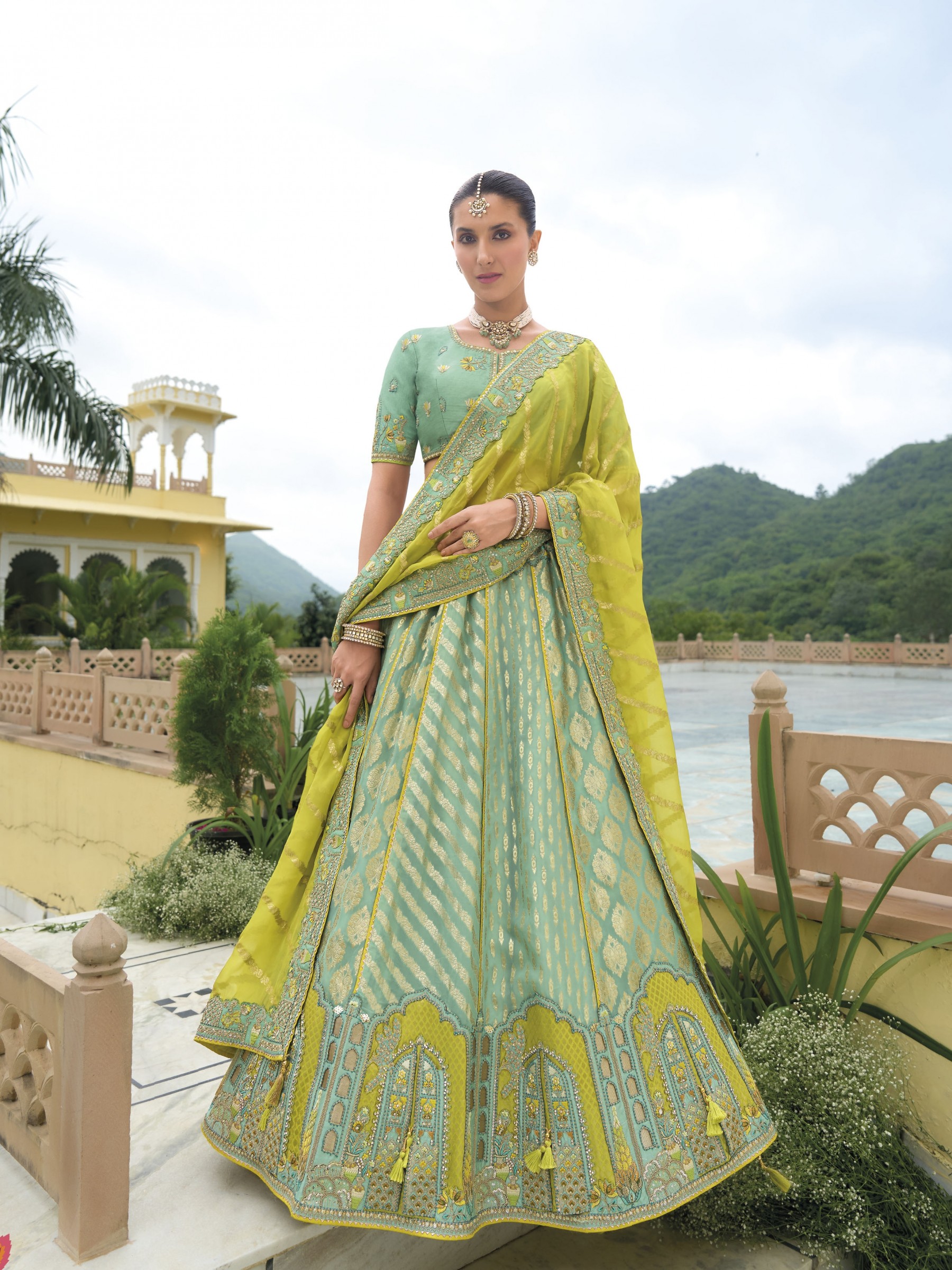 Pure Dola Silk Wedding Wear Lehenga in Sea Green Color With Embroidery work