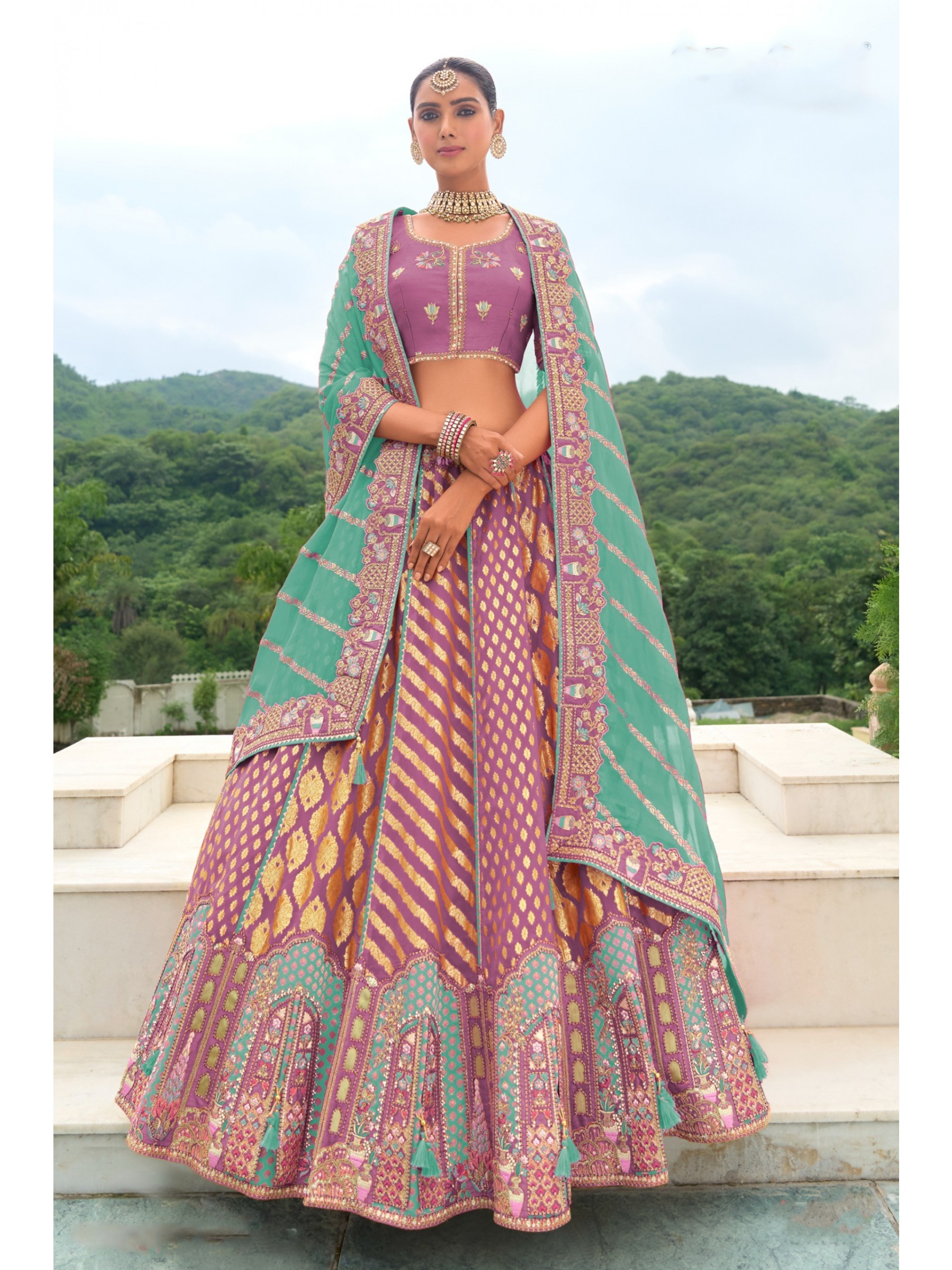 Pure Dola Silk Wedding Wear Lehenga in Lavender Color With Embroidery work