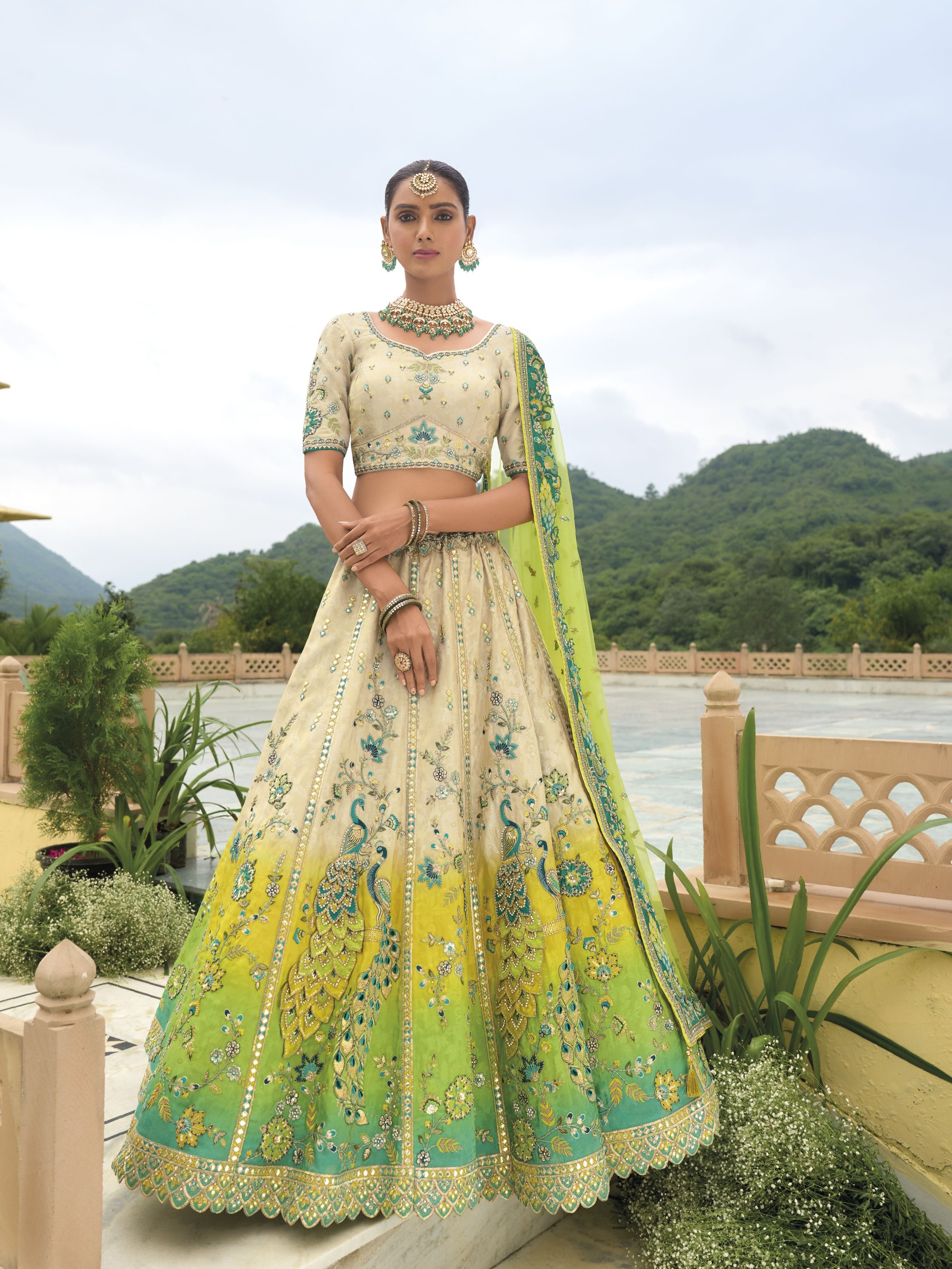 Pure Dola Silk Wedding Wear Lehenga in Multi Color With Embroidery work