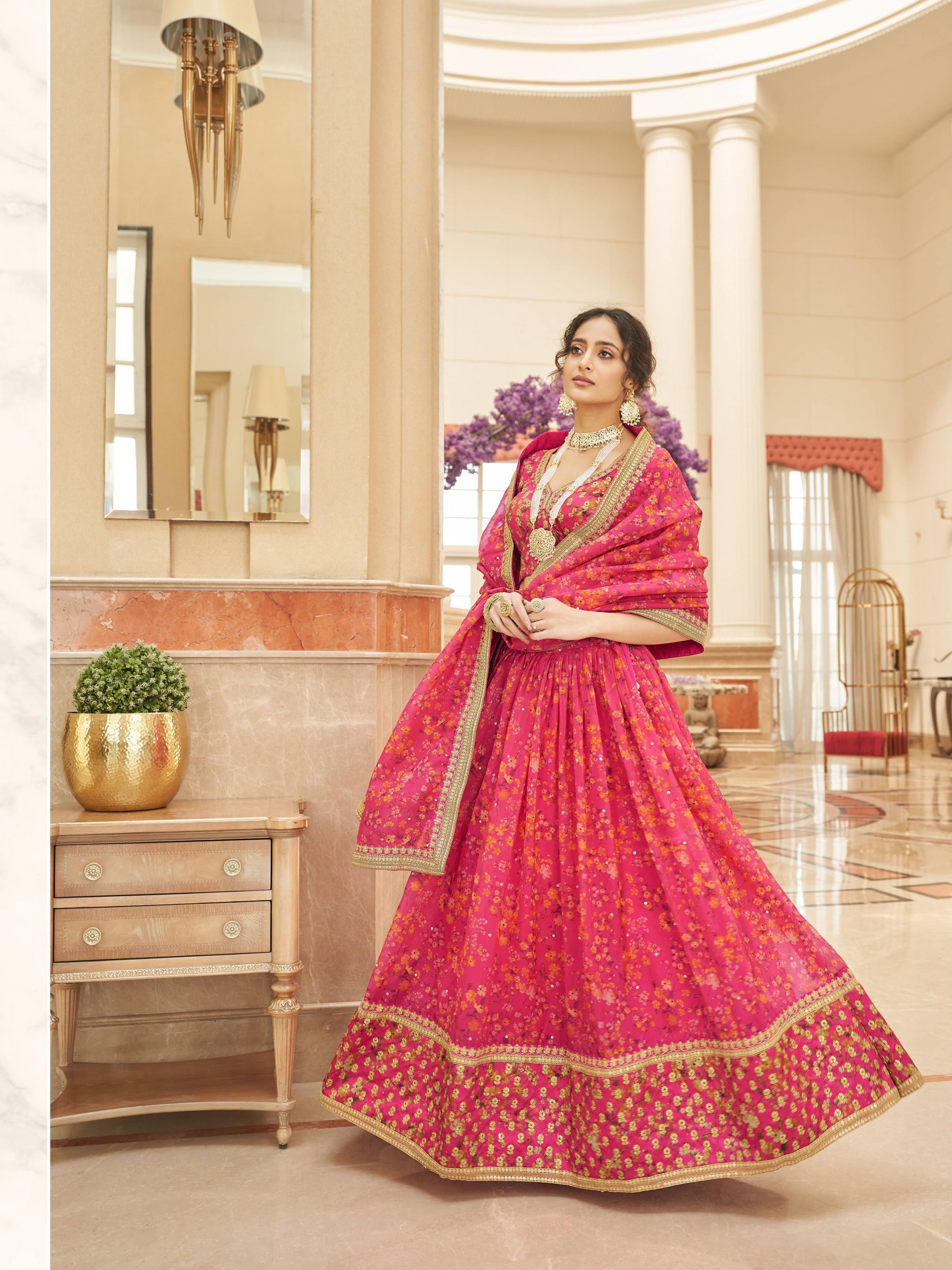 Geogratte Fabrics Party Wear Lehenga in Pink Color With Embroidery Work