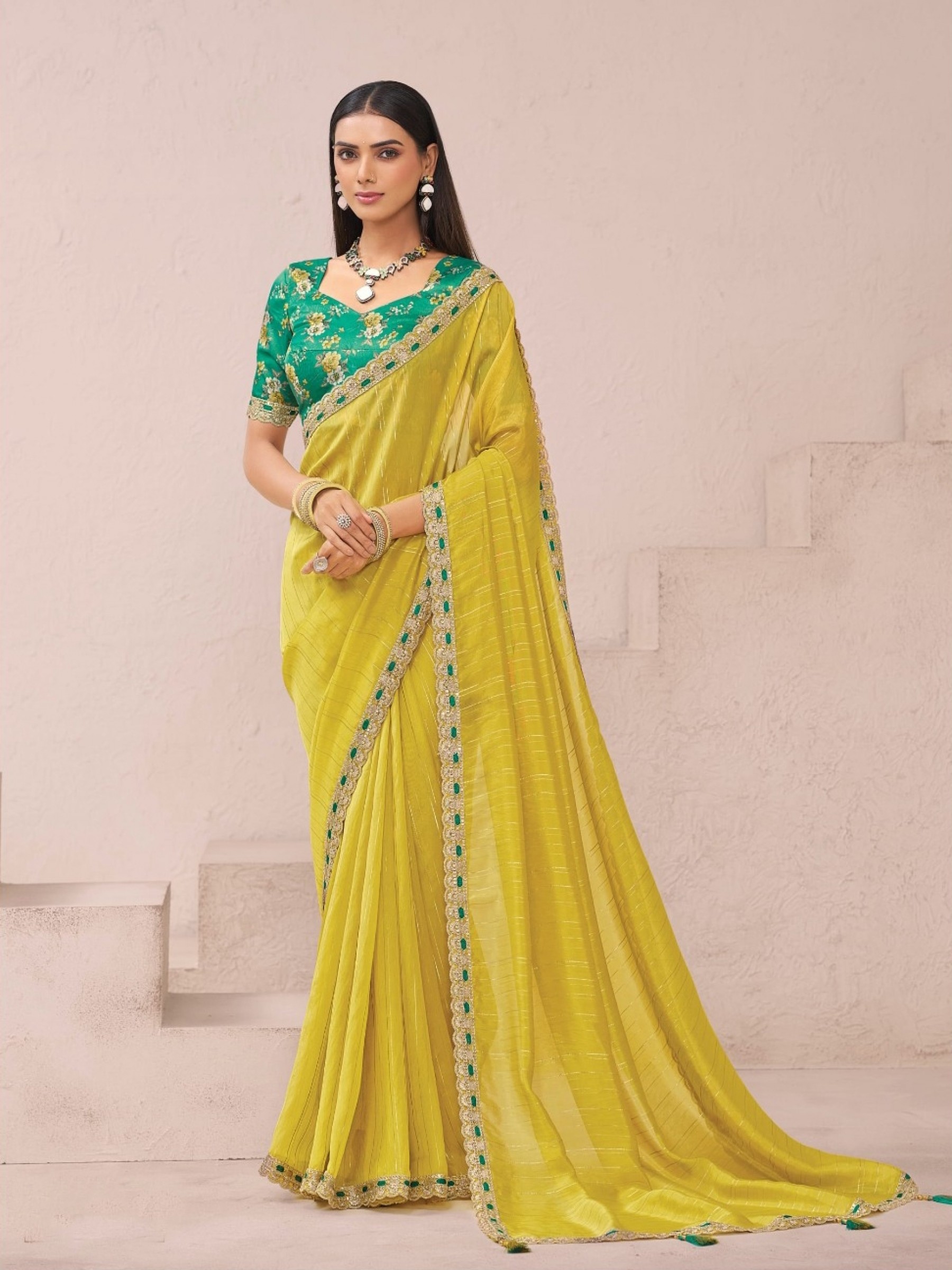Pure Fancy Silk Wedding wear Saree In Yellow Color With Embroidery Work