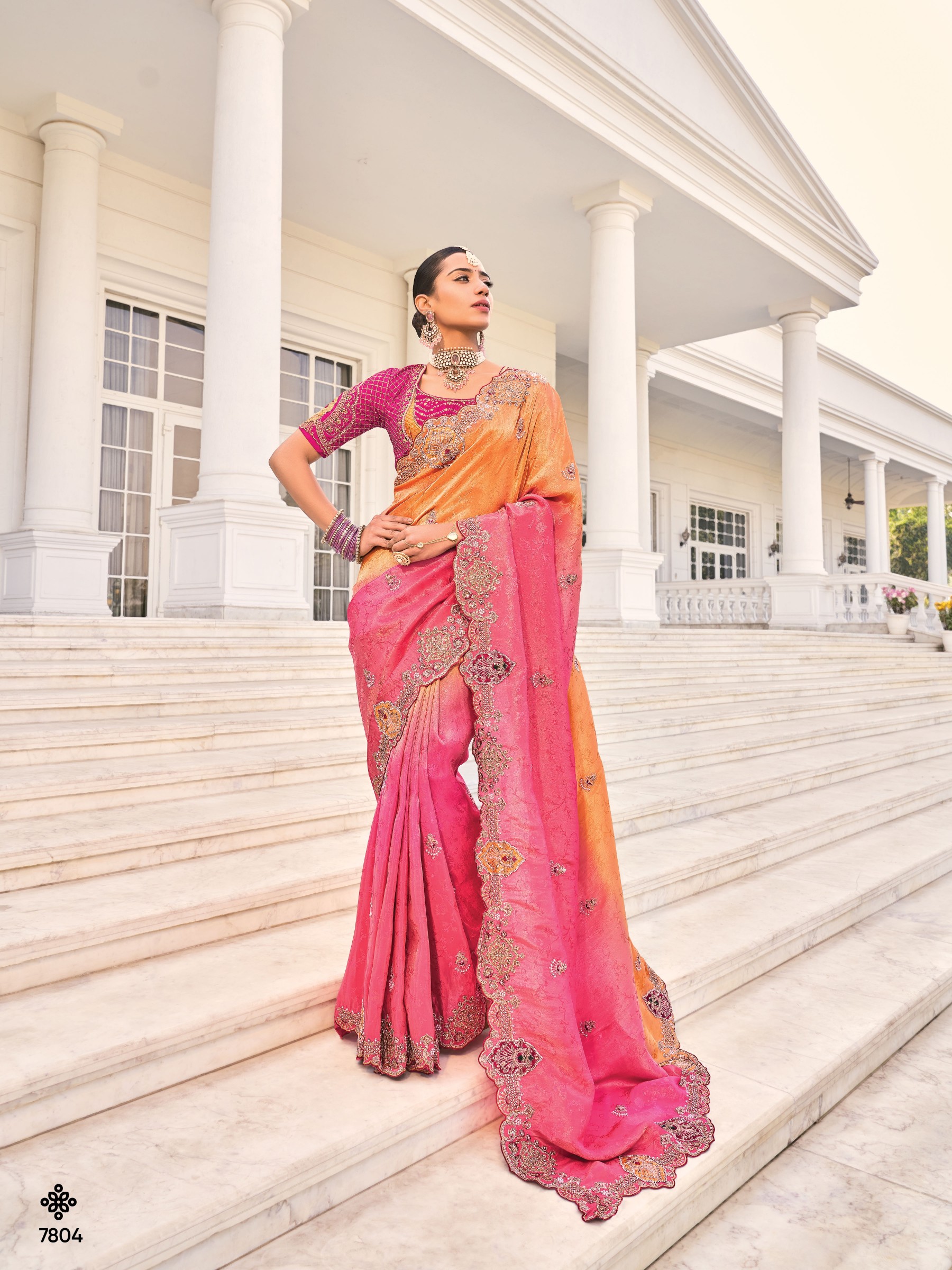 Pure Crape Silk Wedding Wear Saree In Pink Color With Embroidery Work 