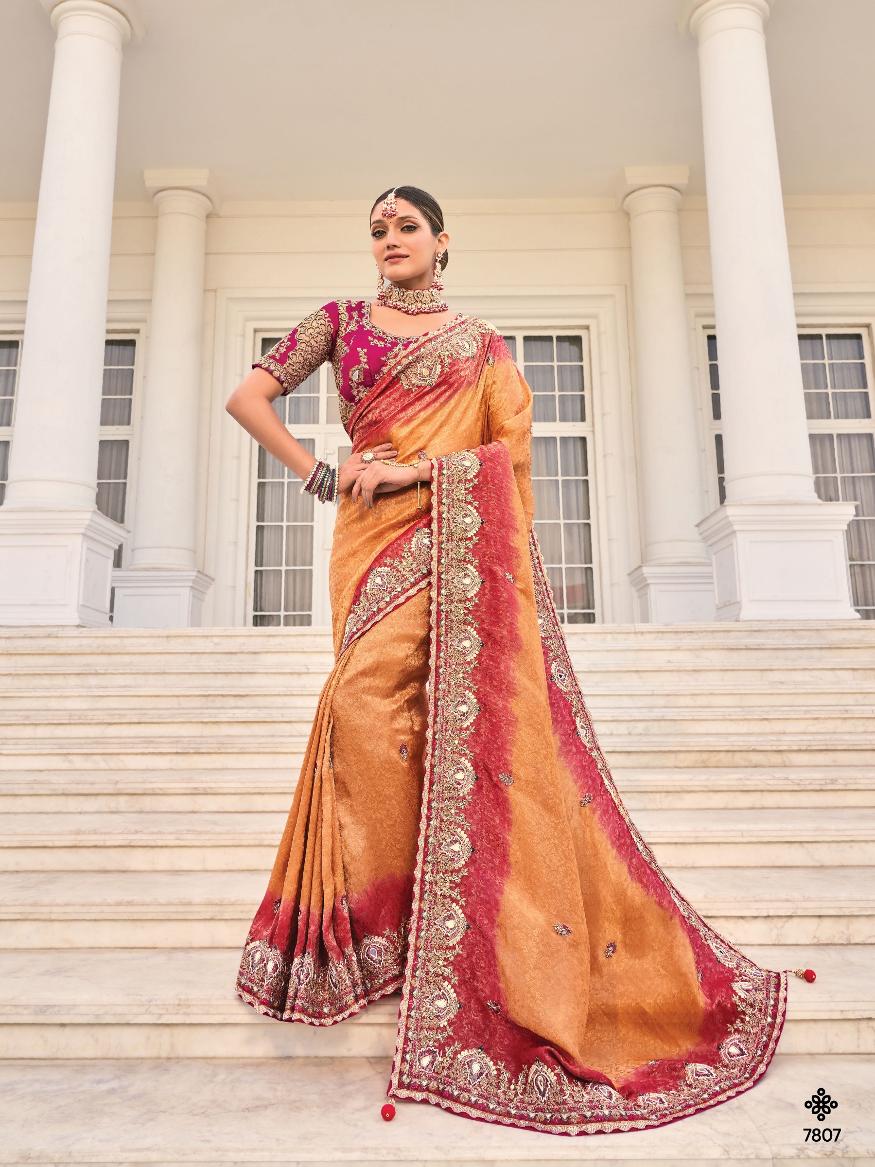 Pure Jacquard Silk Wedding Wear Saree In Multi color Color With Embroidery Work 
