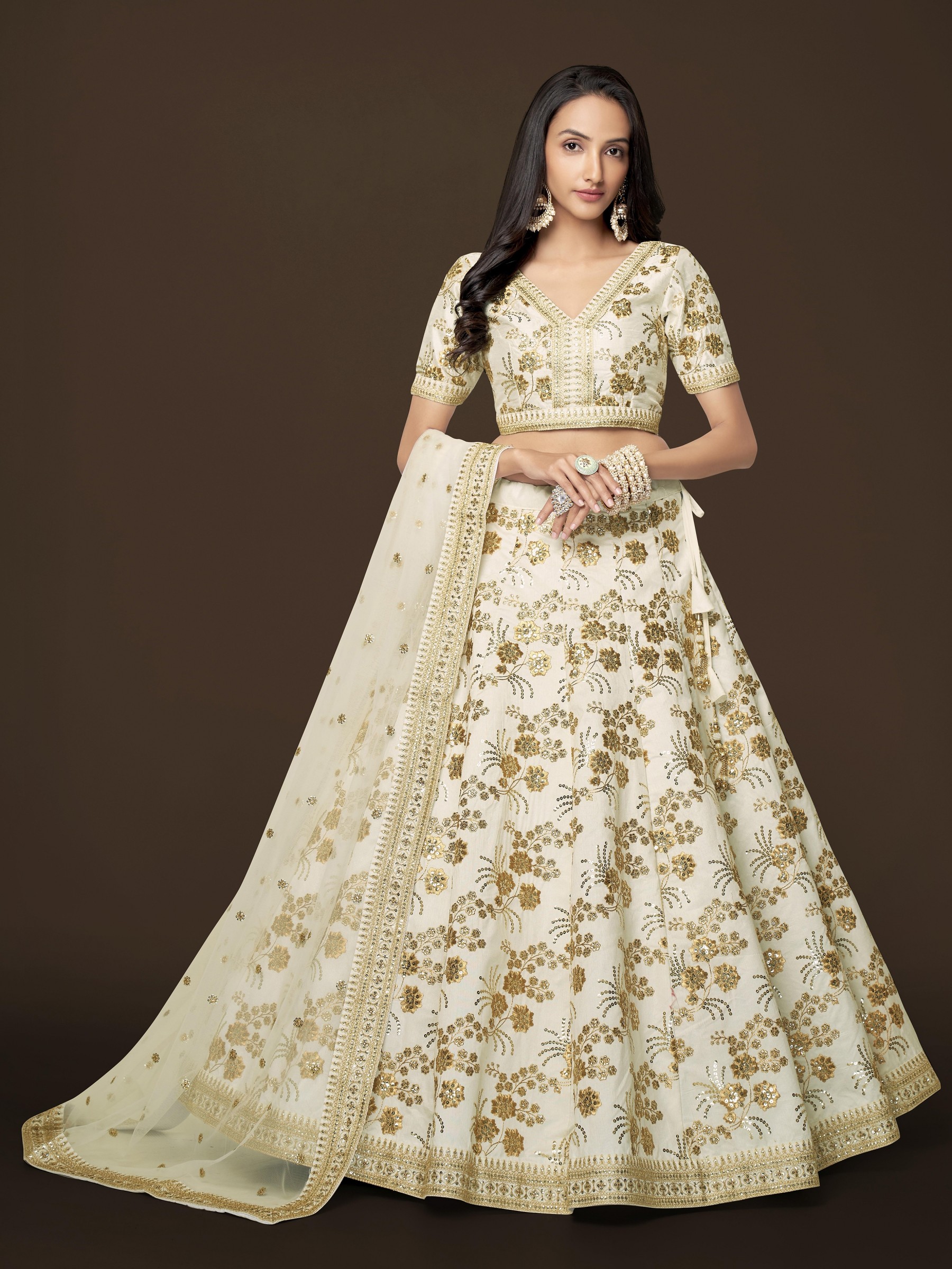  Silk  Party Wear Lehenga In White Color With Embroidery Work