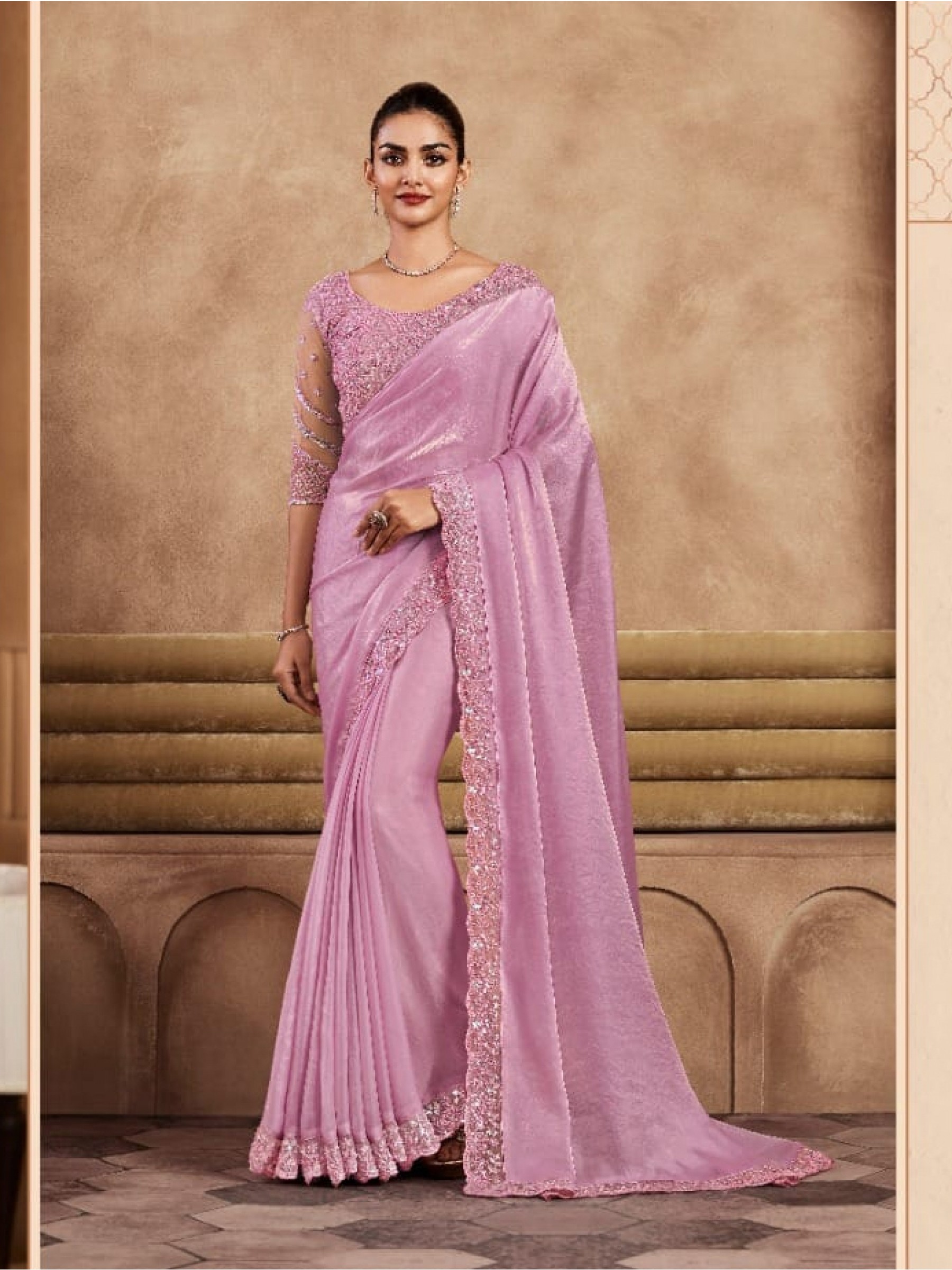Soft Silk  Party wear Saree Lavender Color With Embroidery Work