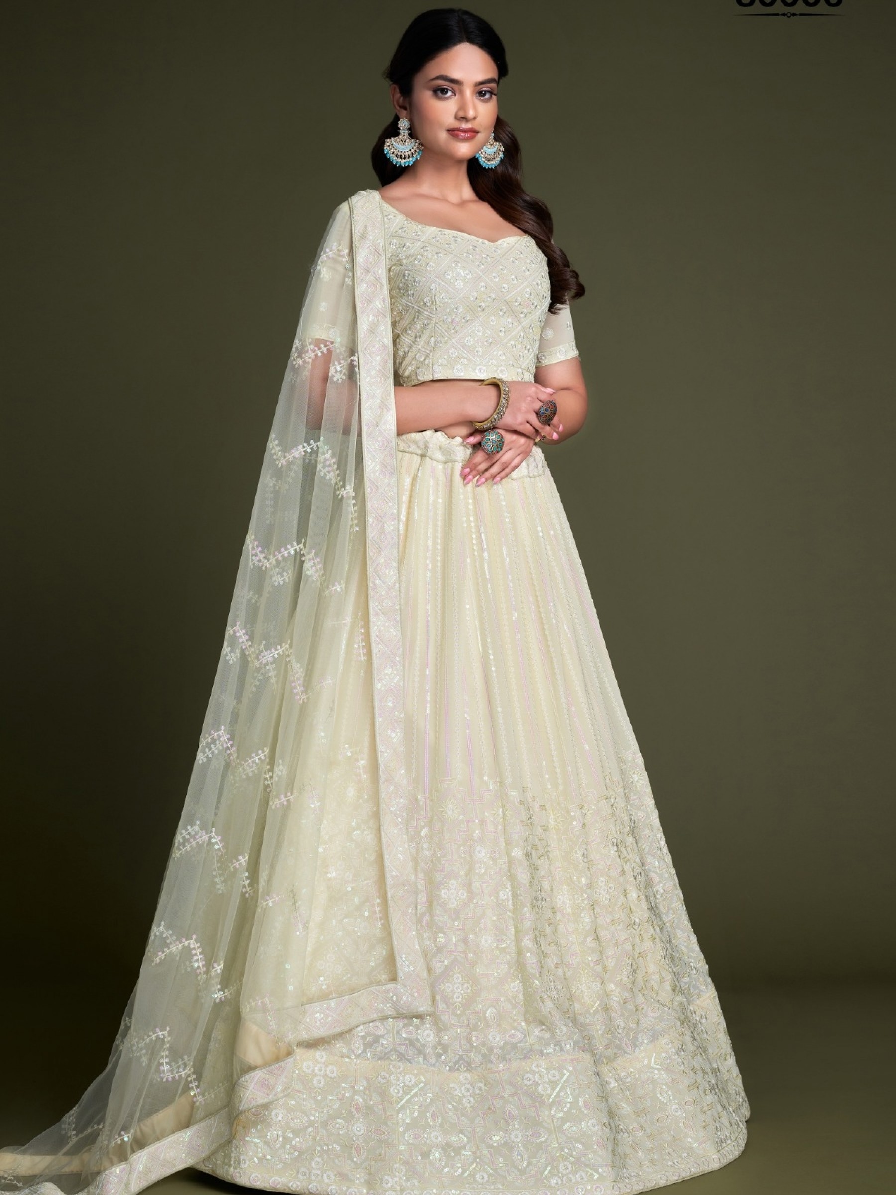 Soft Georgette Party Wear Lehenga In Cream Color  With Embroidery Work