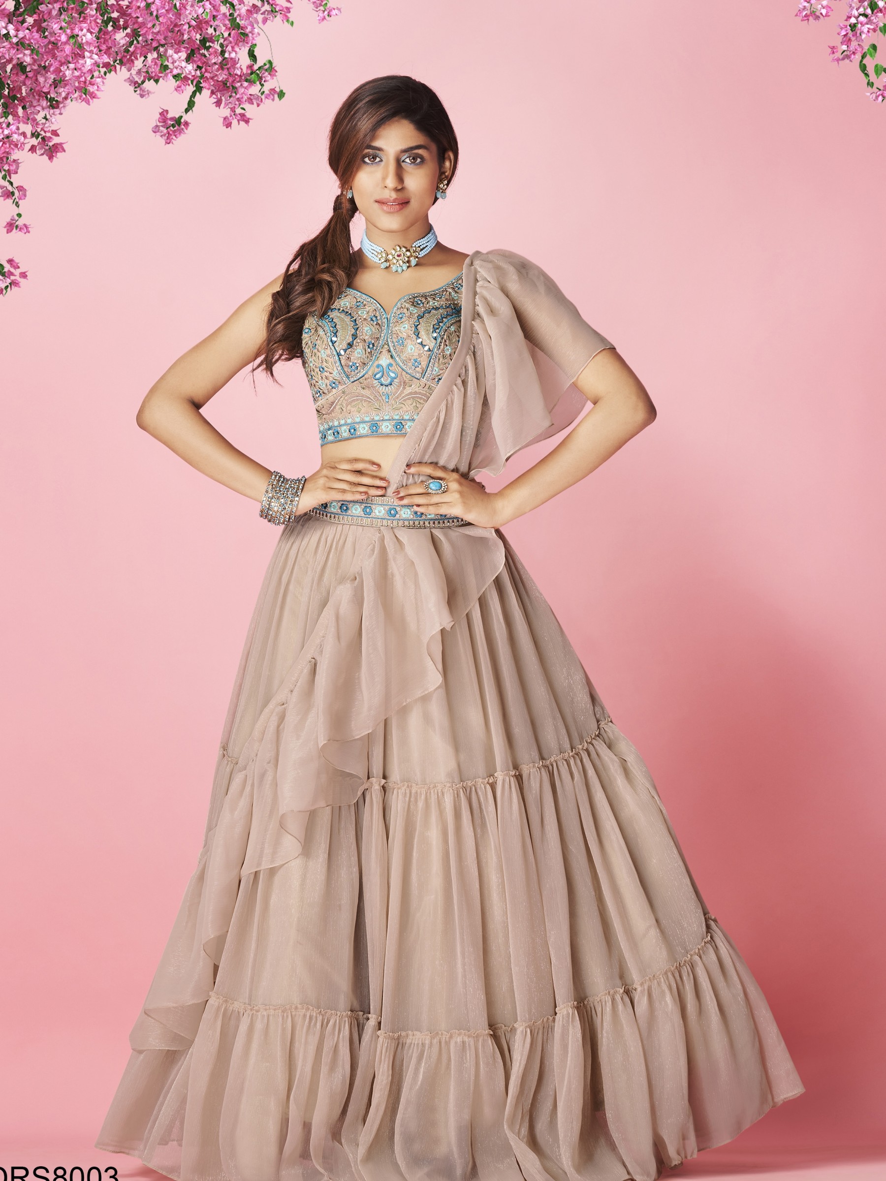 Chiffon Fabrics Party Wear Lehenga in Beige Color With Embroidery Work 