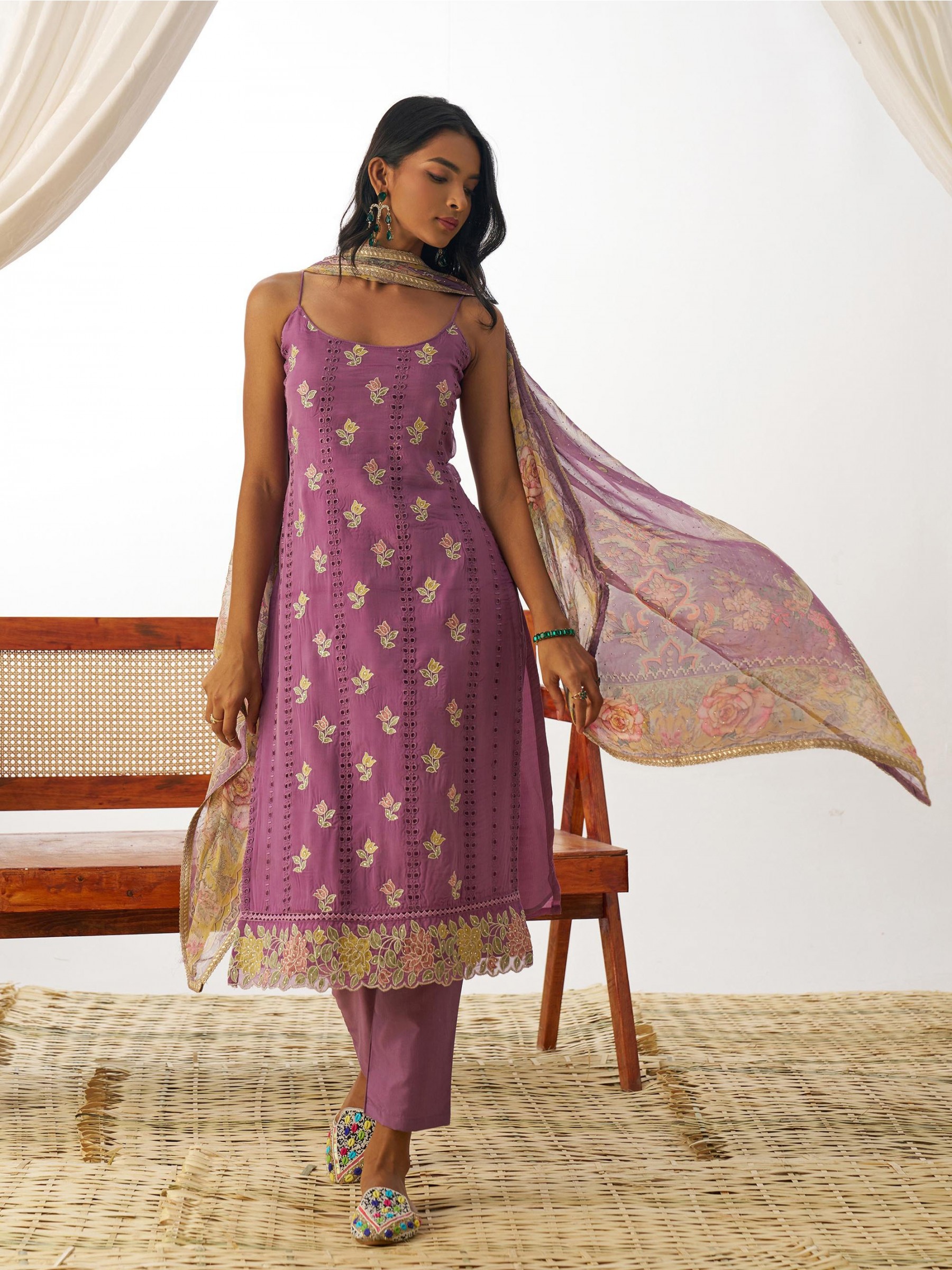 Pure Organza Silk Party Wear Suit Purple Color with Embroidery work