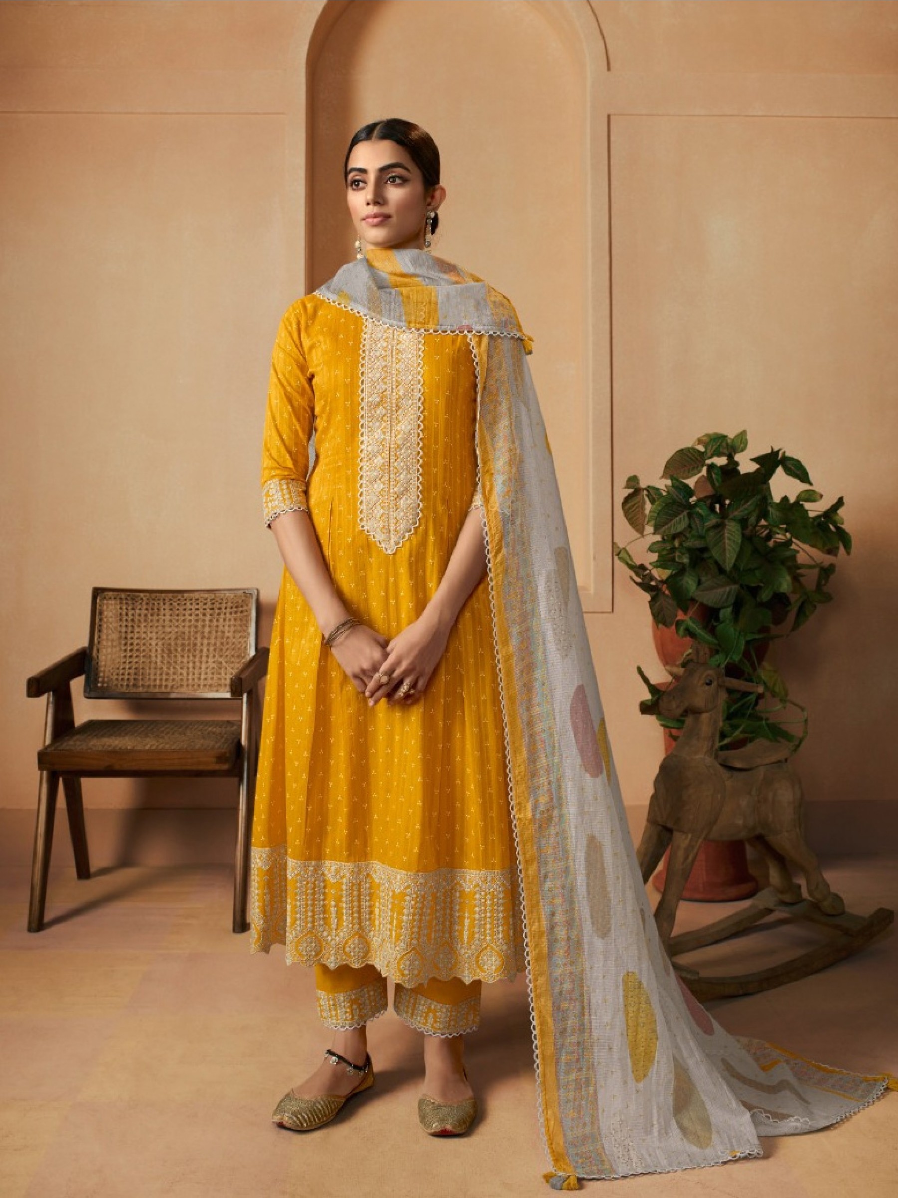 Pure Cotton Party Wear Plazo  in Yellow Color with  Embroidery Work